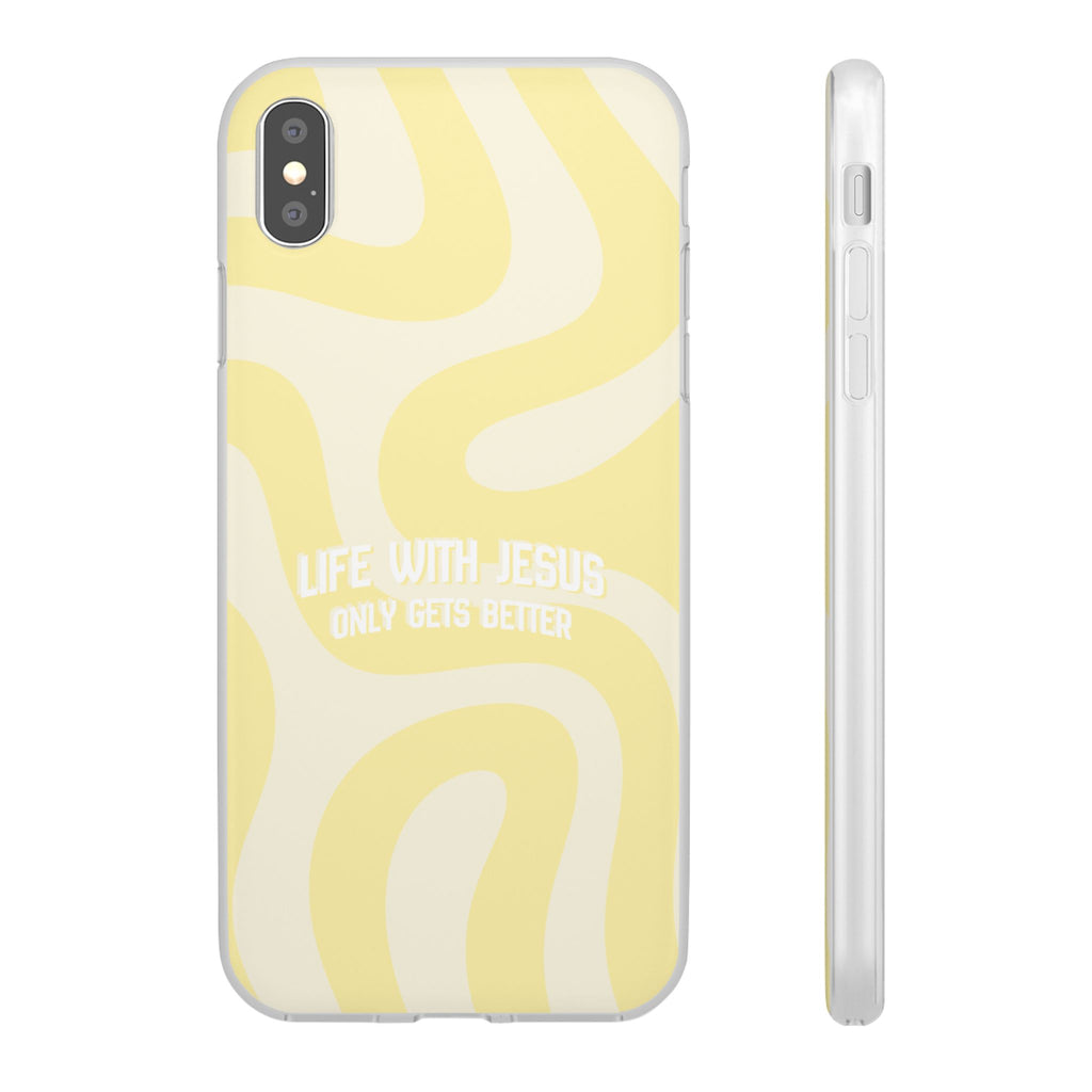 Christian Phone Case - "Life With Jesus Only Gets Better" Yellow Swirl Flexi Case