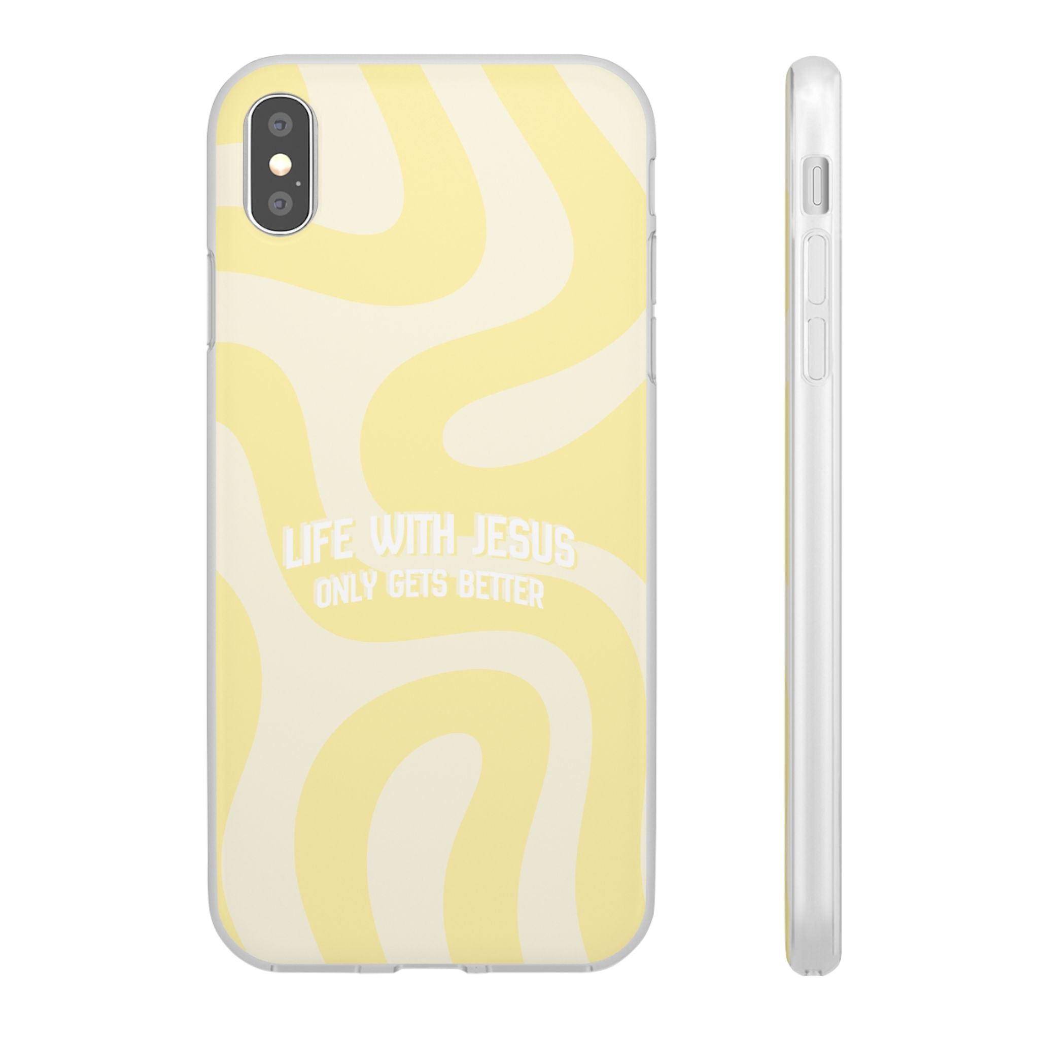 Christian Phone Case - "Life With Jesus Only Gets Better" Yellow Swirl Flexi Case