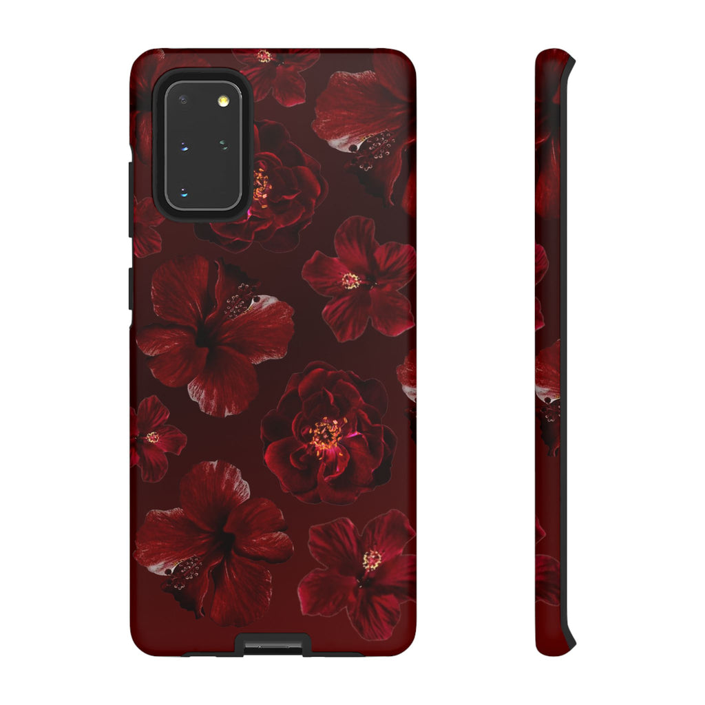 Dark Red Floral Phone Case – Protective Tough Case with Burgundy Roses