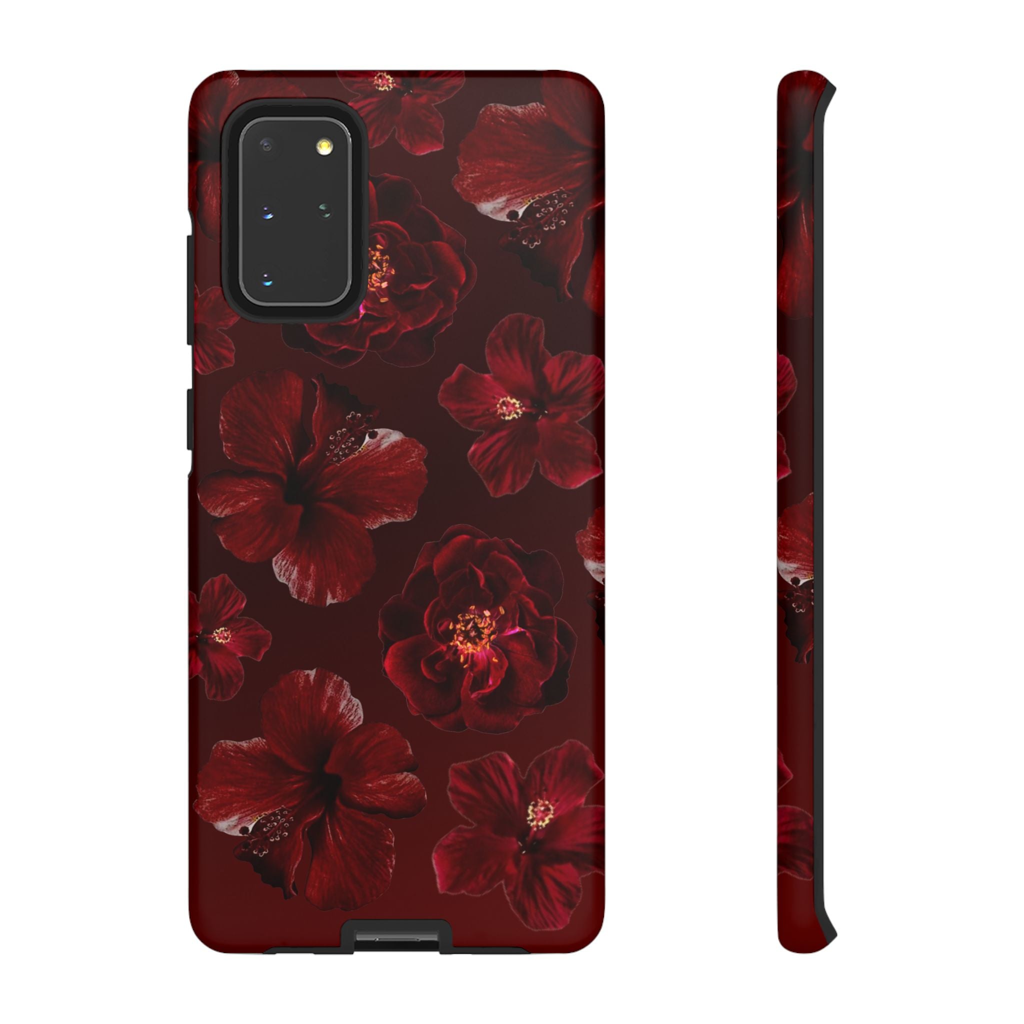 Dark Red Floral Phone Case – Protective Tough Case with Burgundy Roses