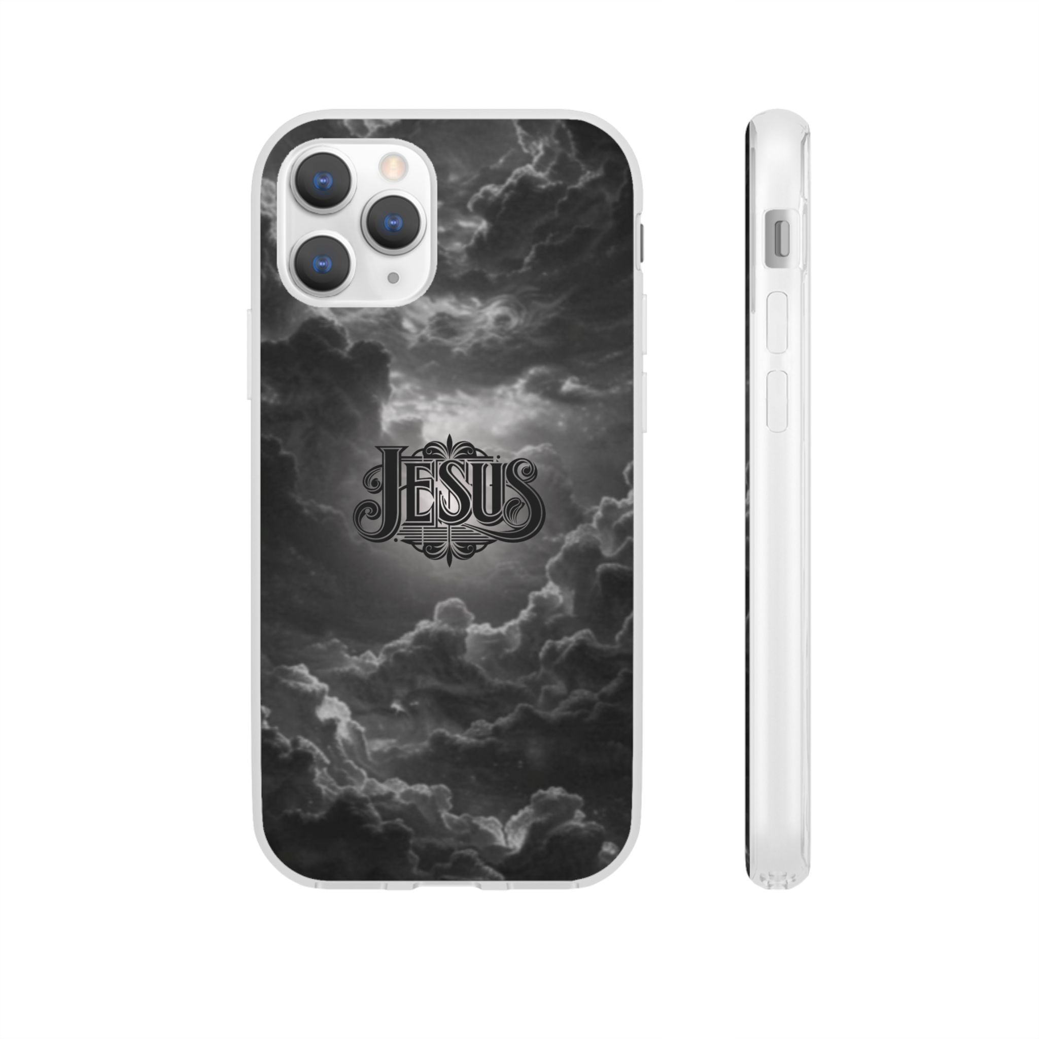 Jesus Cloud Phone Case — Faith-Inspired Flexi Case with 'Jesus' Script
