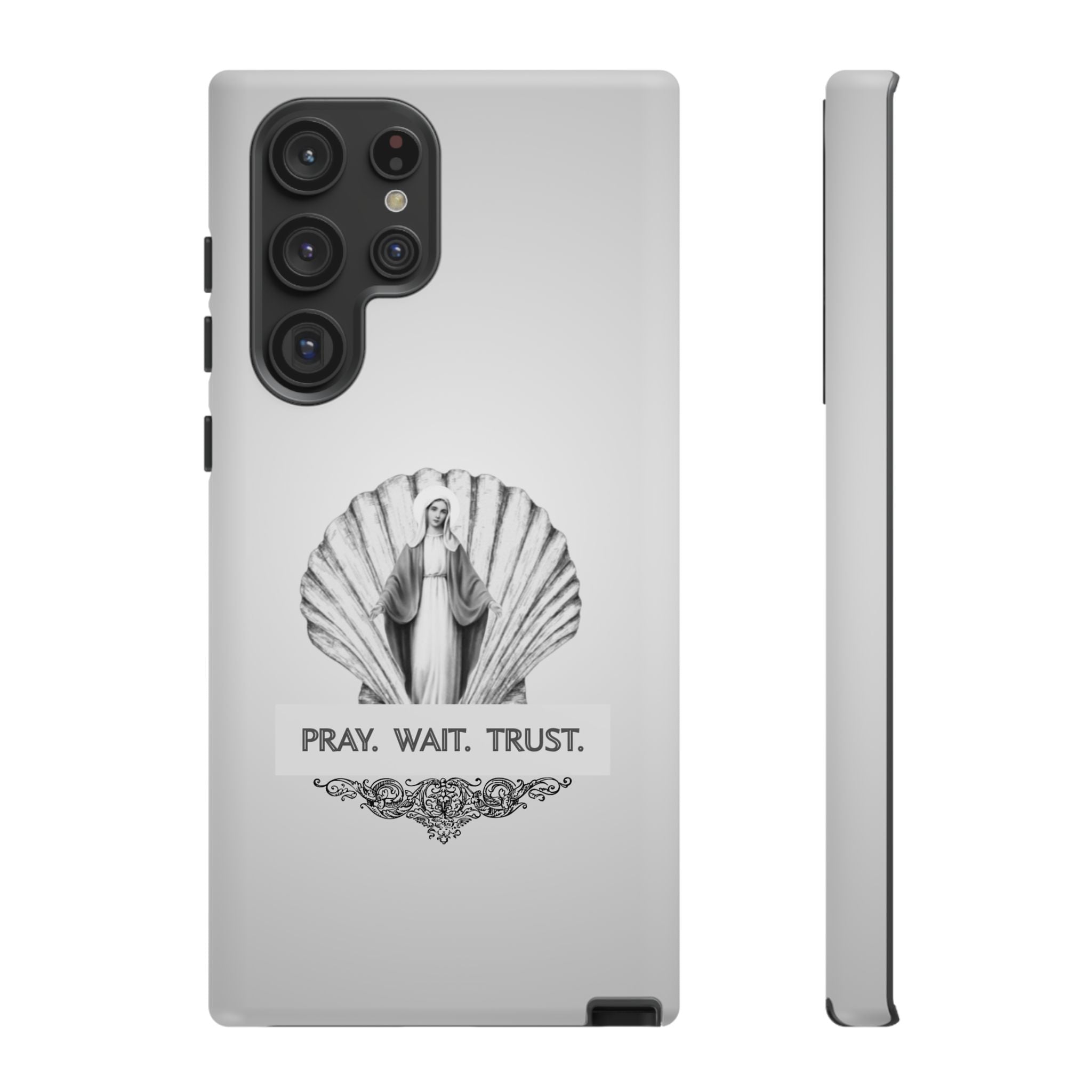 Phone Case — 'Pray. Wait. Trust.' Religious Shell Design (Catholic Inspirational)