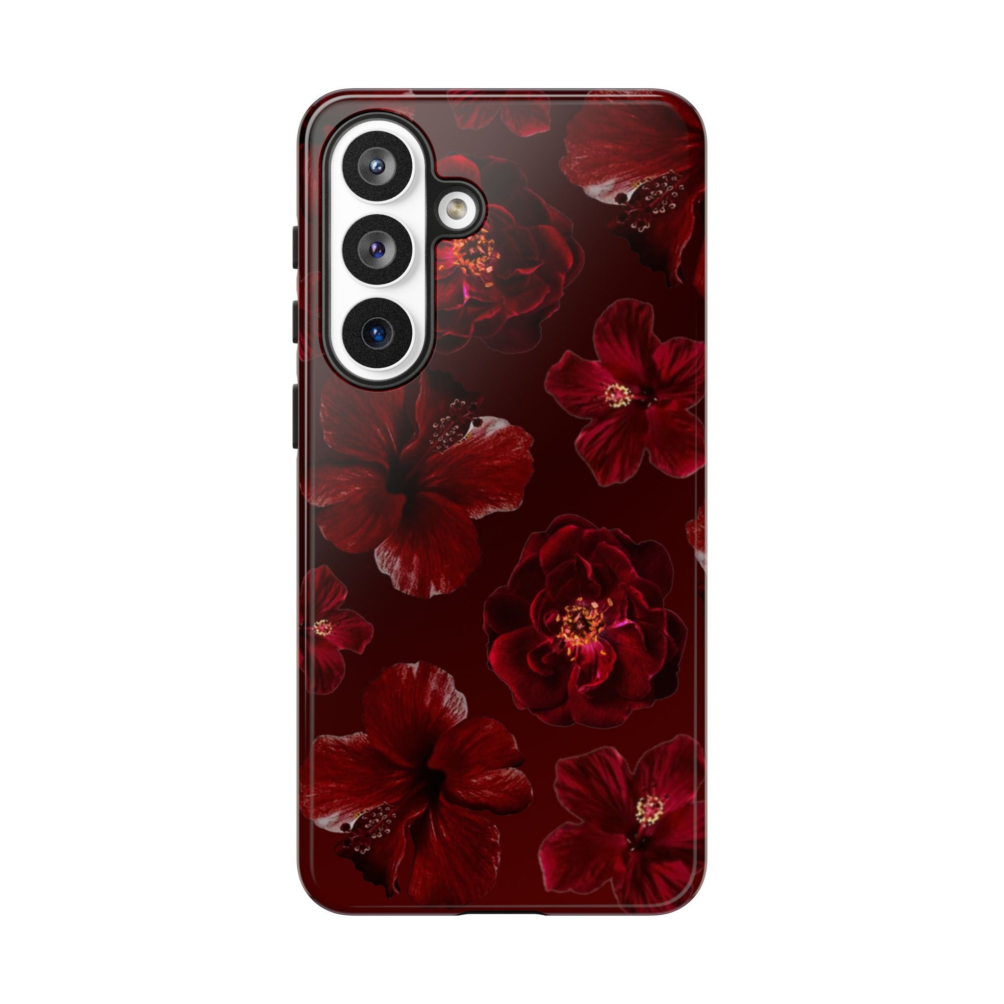 Dark Red Floral Phone Case – Protective Tough Case with Burgundy Roses