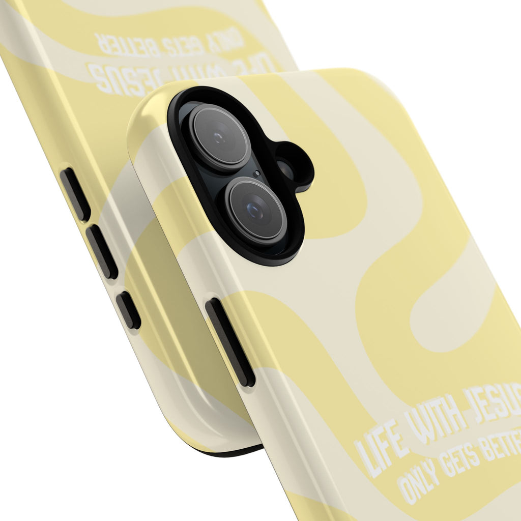 Yellow Swirl Phone Case - "Life With Jesus Only Gets Better" Christian iPhone Cover Tough Case