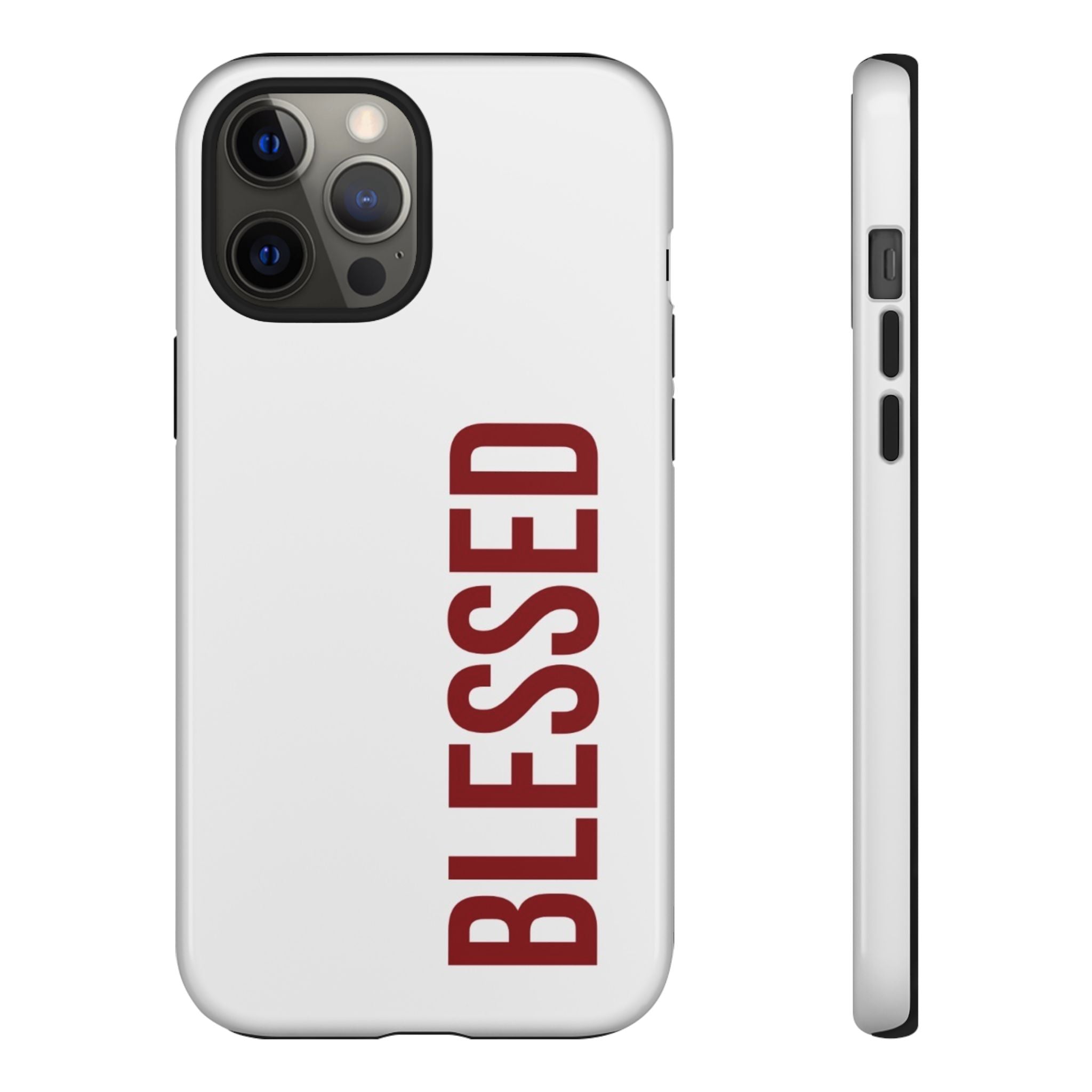 Blessed Vertical Phone Case — Protective Slim iPhone Cover with Red 'BLESSED' Text