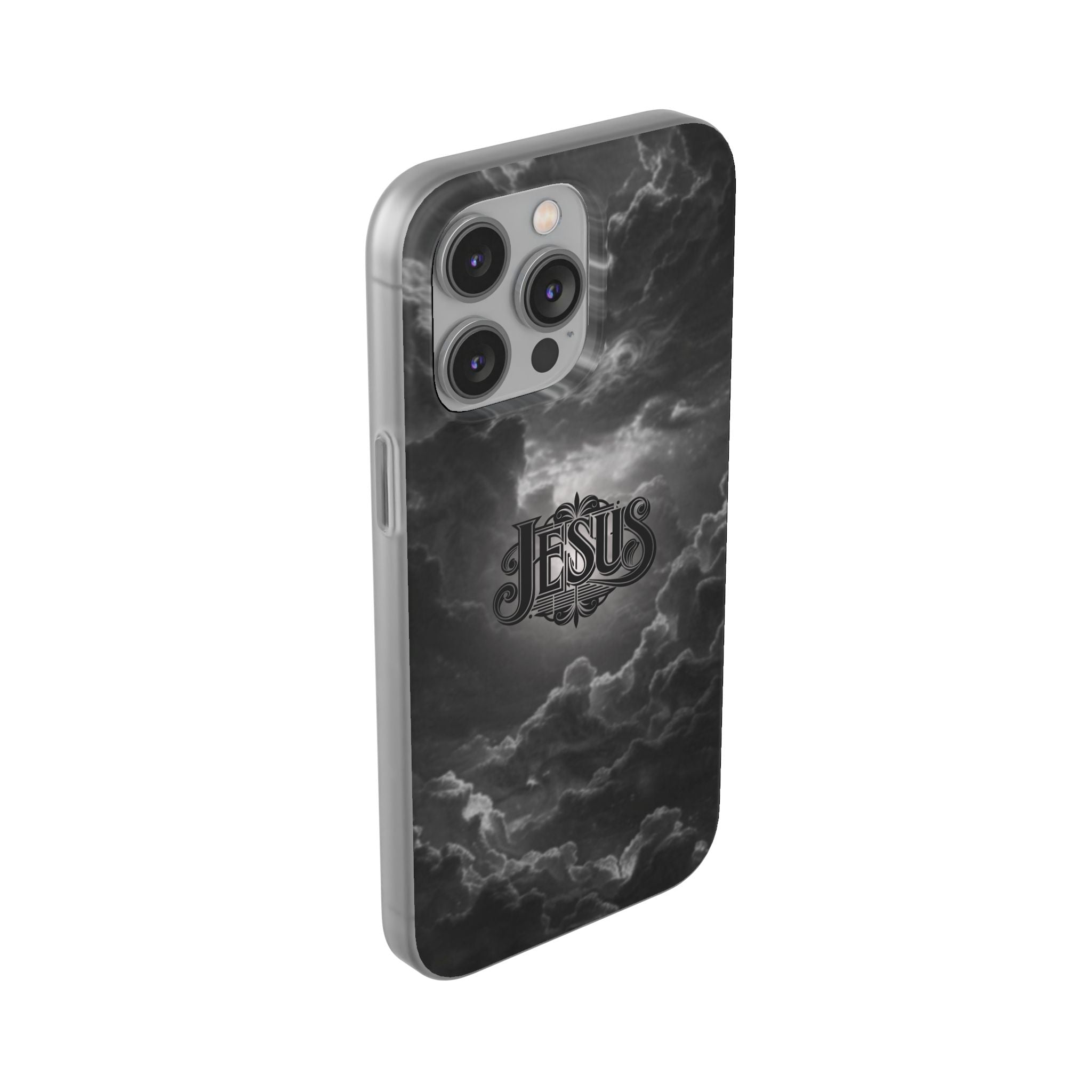 Jesus Cloud Phone Case — Faith-Inspired Flexi Case with 'Jesus' Script