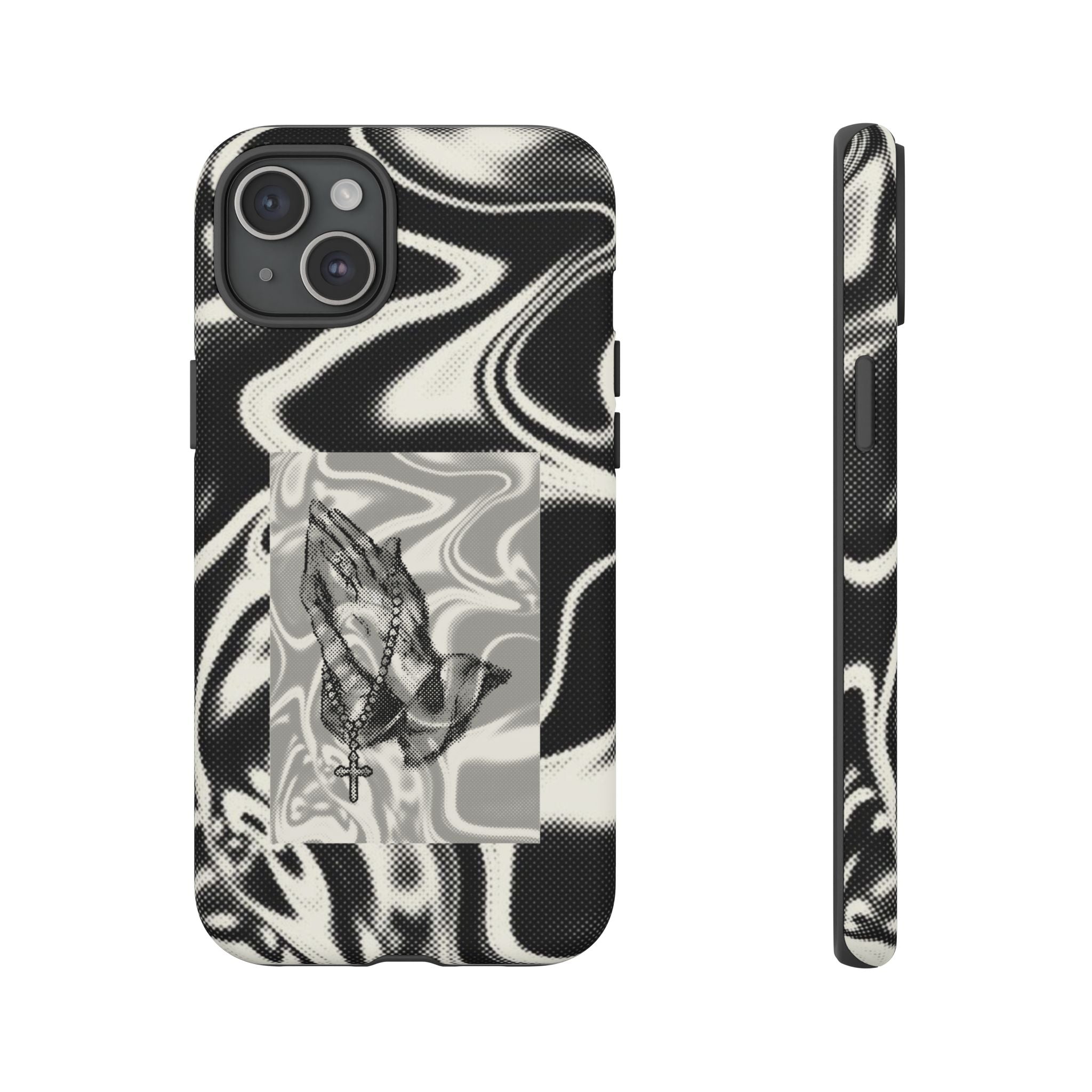 Praying Hands Phone Case – Black White Marble Spiritual Design