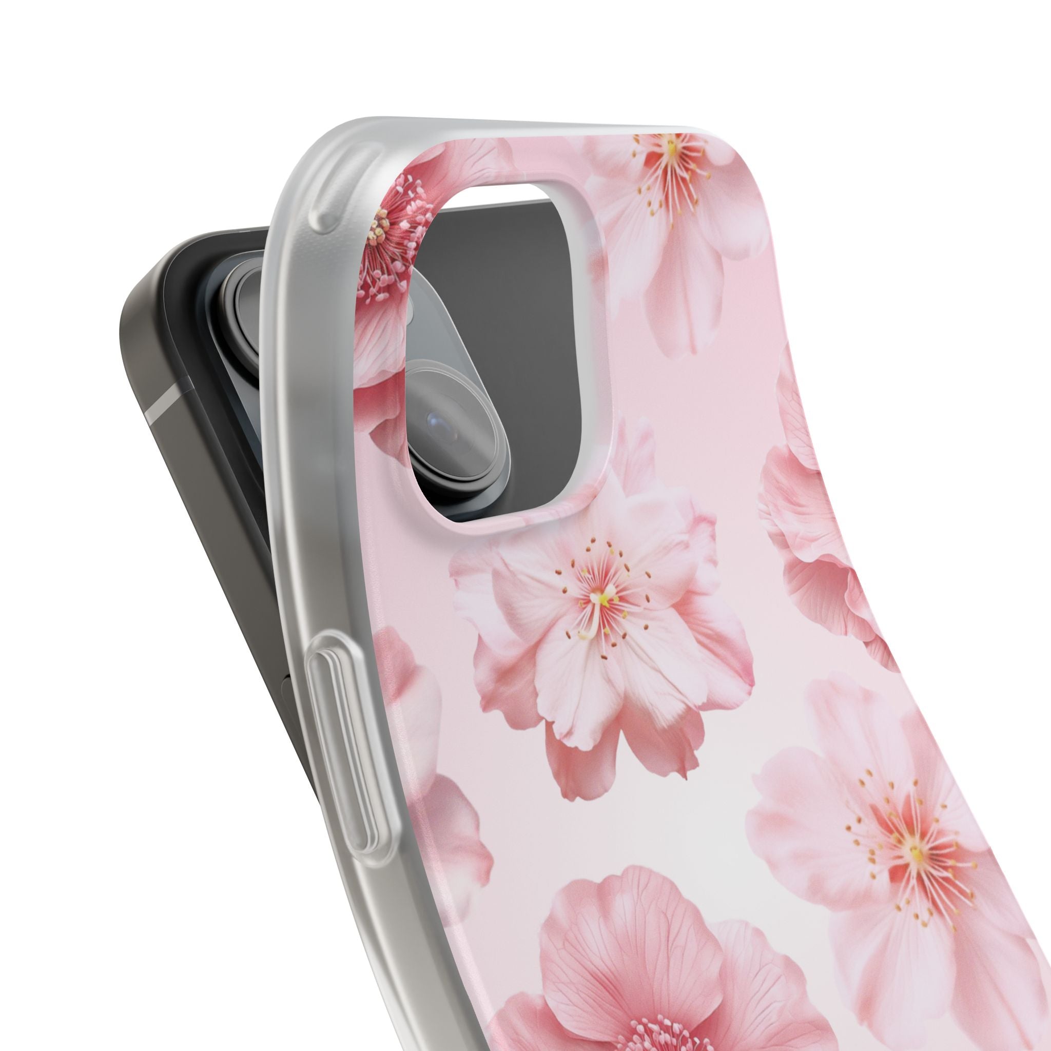 Pink Cherry Blossom Phone Case — Floral Slim Flexi Case for iPhone