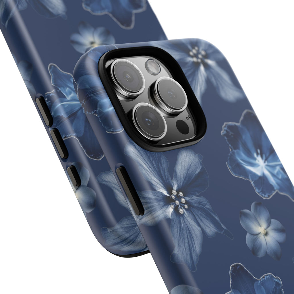 Navy Floral Tough Phone Case — Blue Bloom Protective Cover