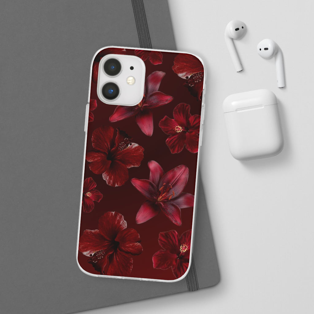Red Floral Flexi Phone Case – Dark Burgundy Lily Pattern