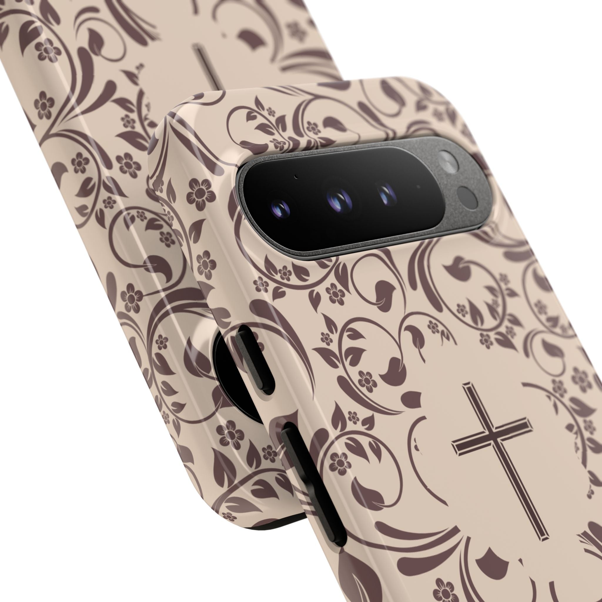 Christian Cross Floral Phone Case — Elegant Religious Protective Cover