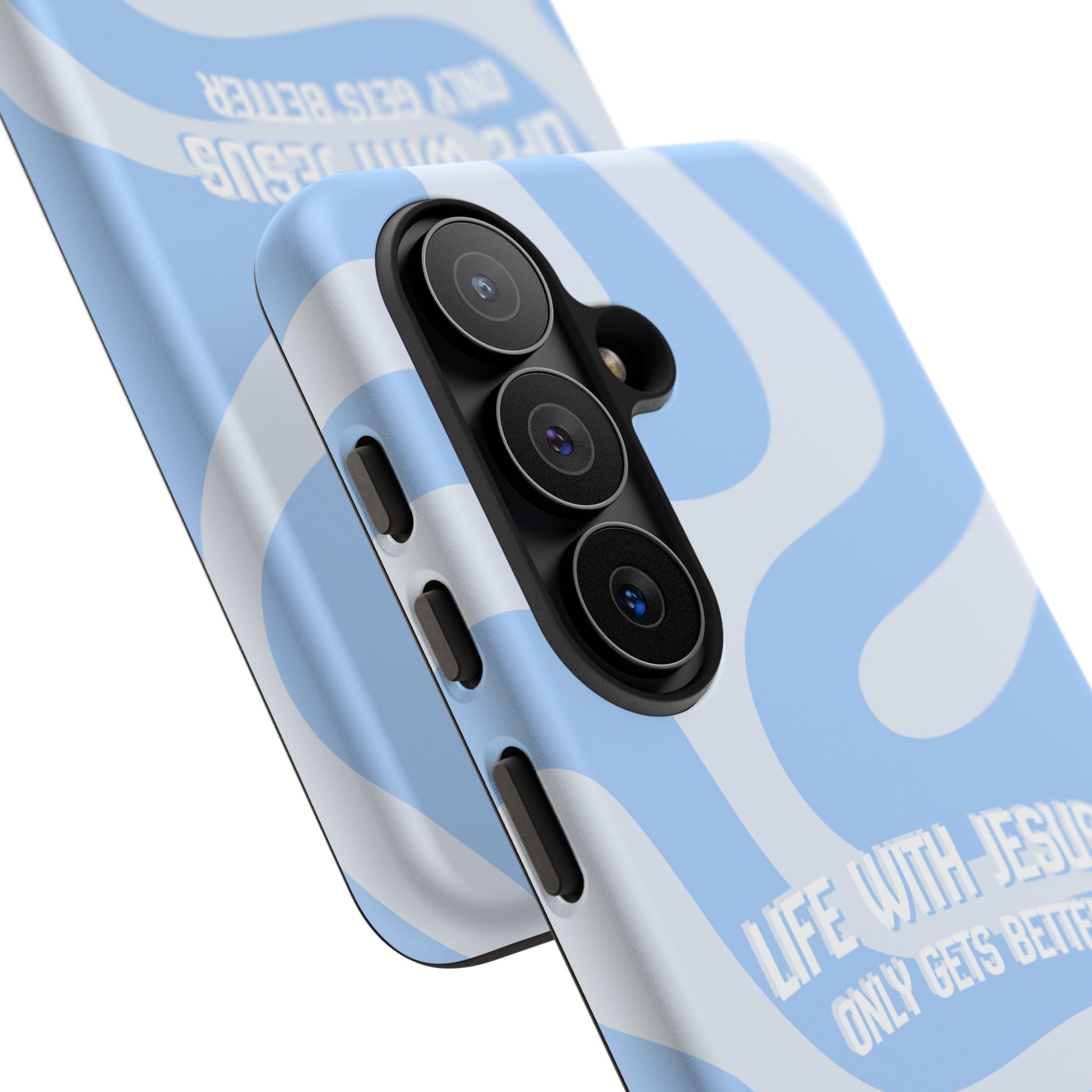 Blue Swirl Phone Case - "Life With Jesus Only Gets Better" Christian iPhone Cover