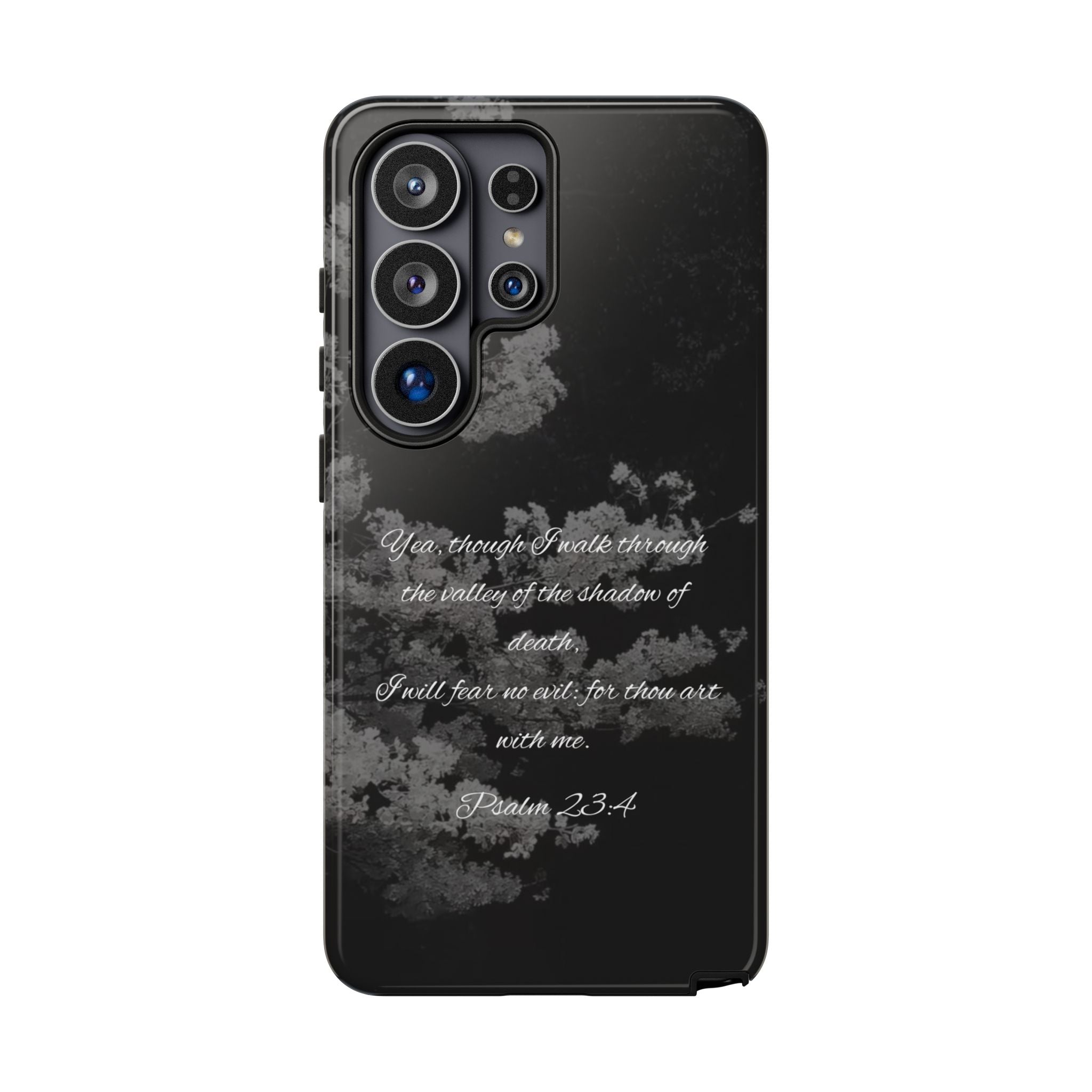 Bible Verse Phone Case — Psalm 23:4 Comfort Black Protective Cover