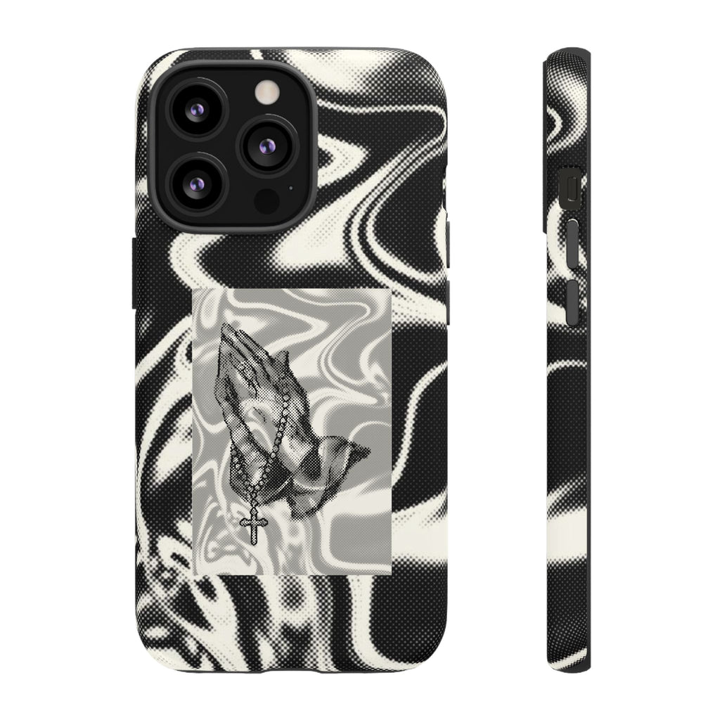 Praying Hands Phone Case – Black White Marble Spiritual Design