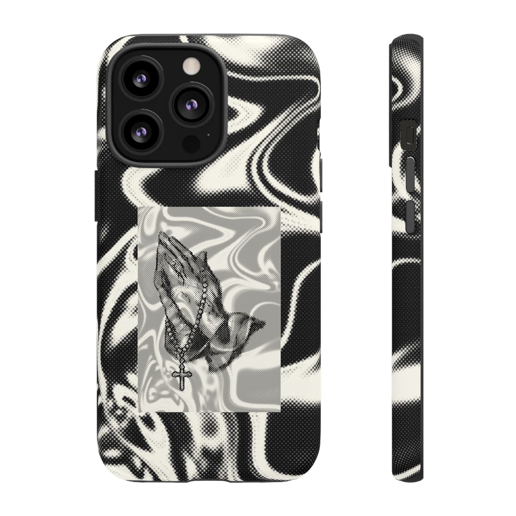 Praying Hands Phone Case – Black White Marble Spiritual Design