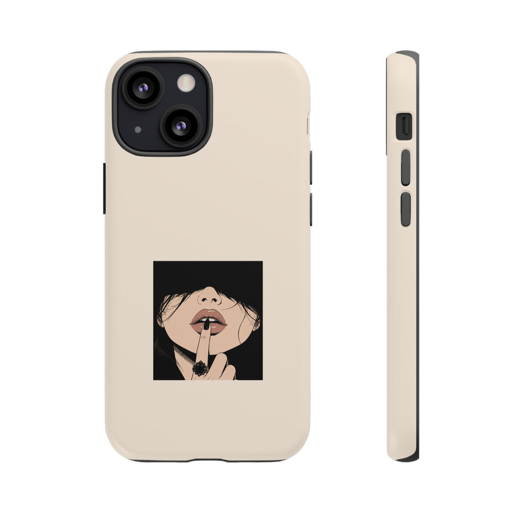 Minimal Anime Girl Shh Design, Edgy Aesthetic Protective Cover