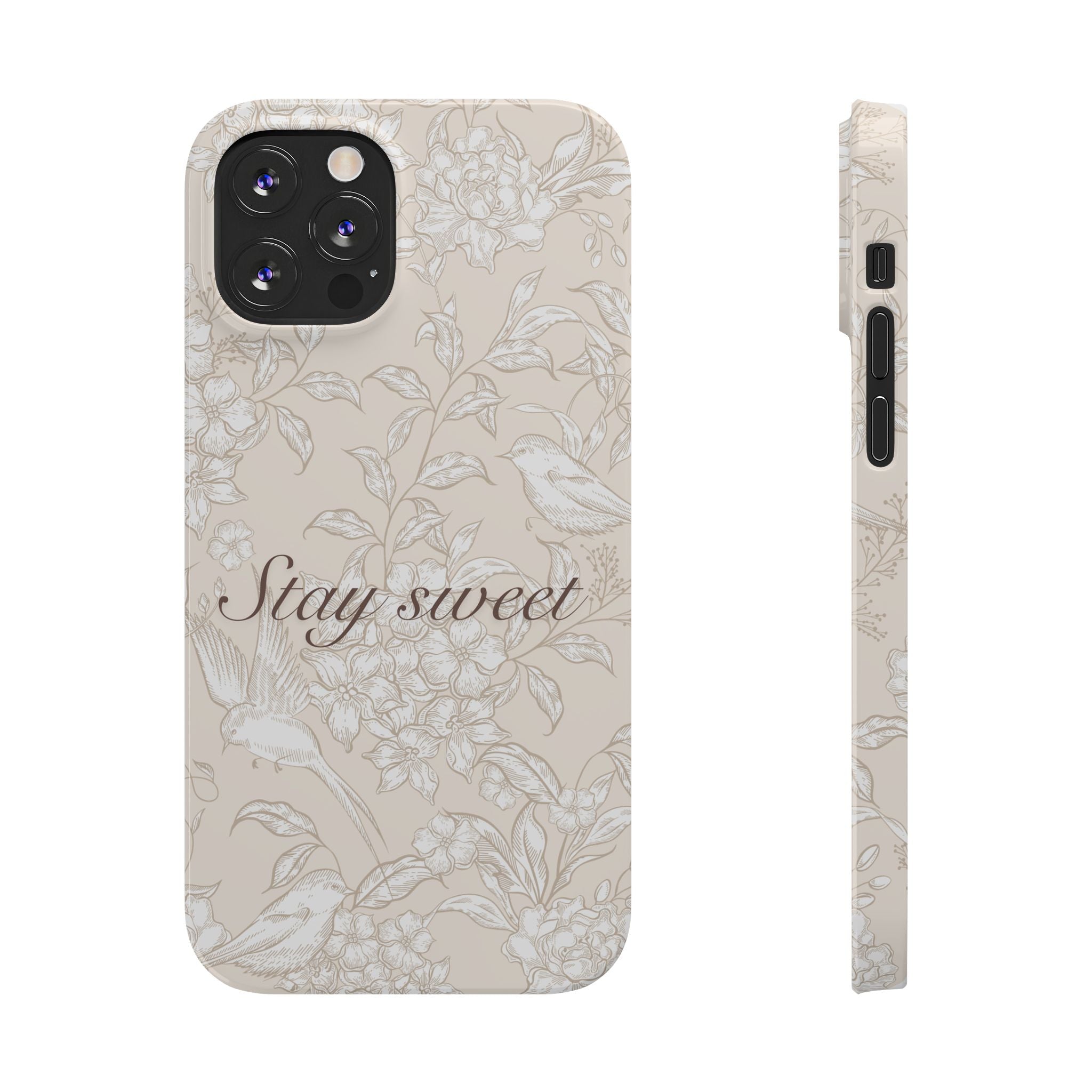 Stay Sweet Floral Slim Phone Case — Beige Bird & Blossom Protective Cover