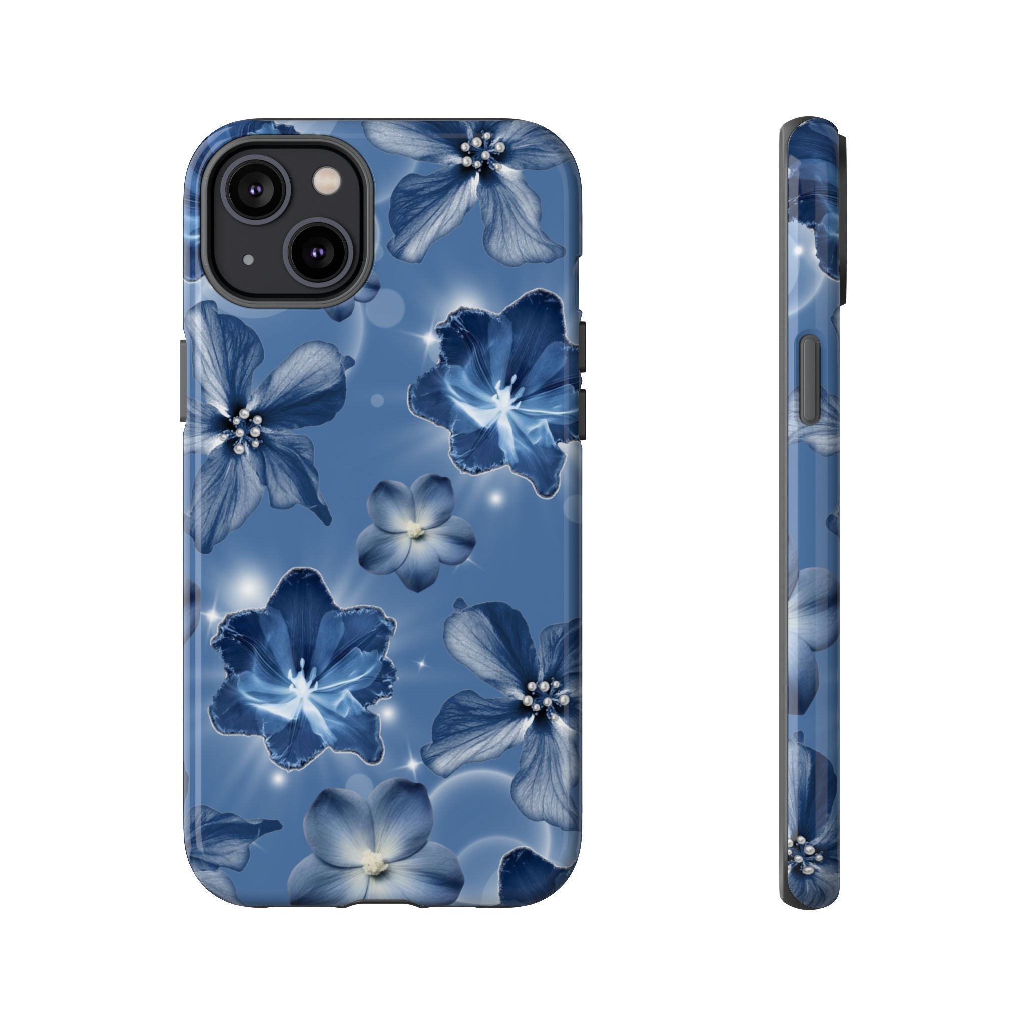 Blue Floral Tough Phone Case — Protective Blossom Design