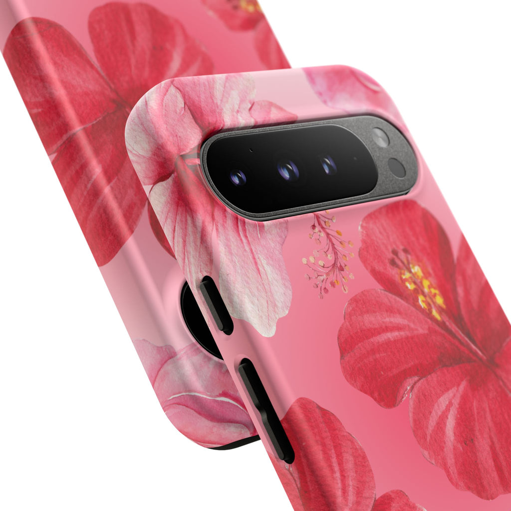 Hibiscus Pink Tough Phone Case — Floral Tropical Protective Cover