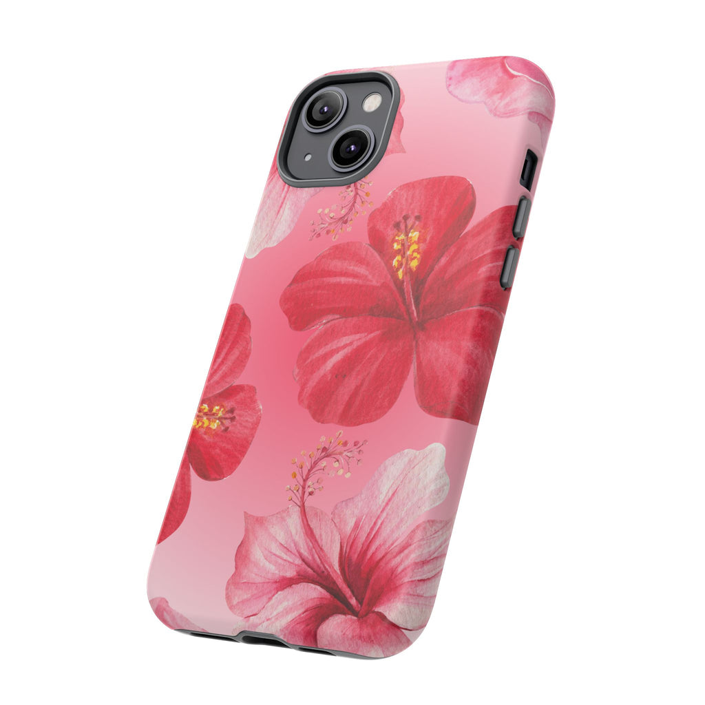 Hibiscus Pink Tough Phone Case — Floral Tropical Protective Cover