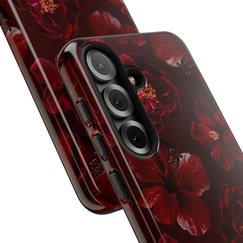 Dark Red Floral Phone Case – Protective Tough Case with Burgundy Roses