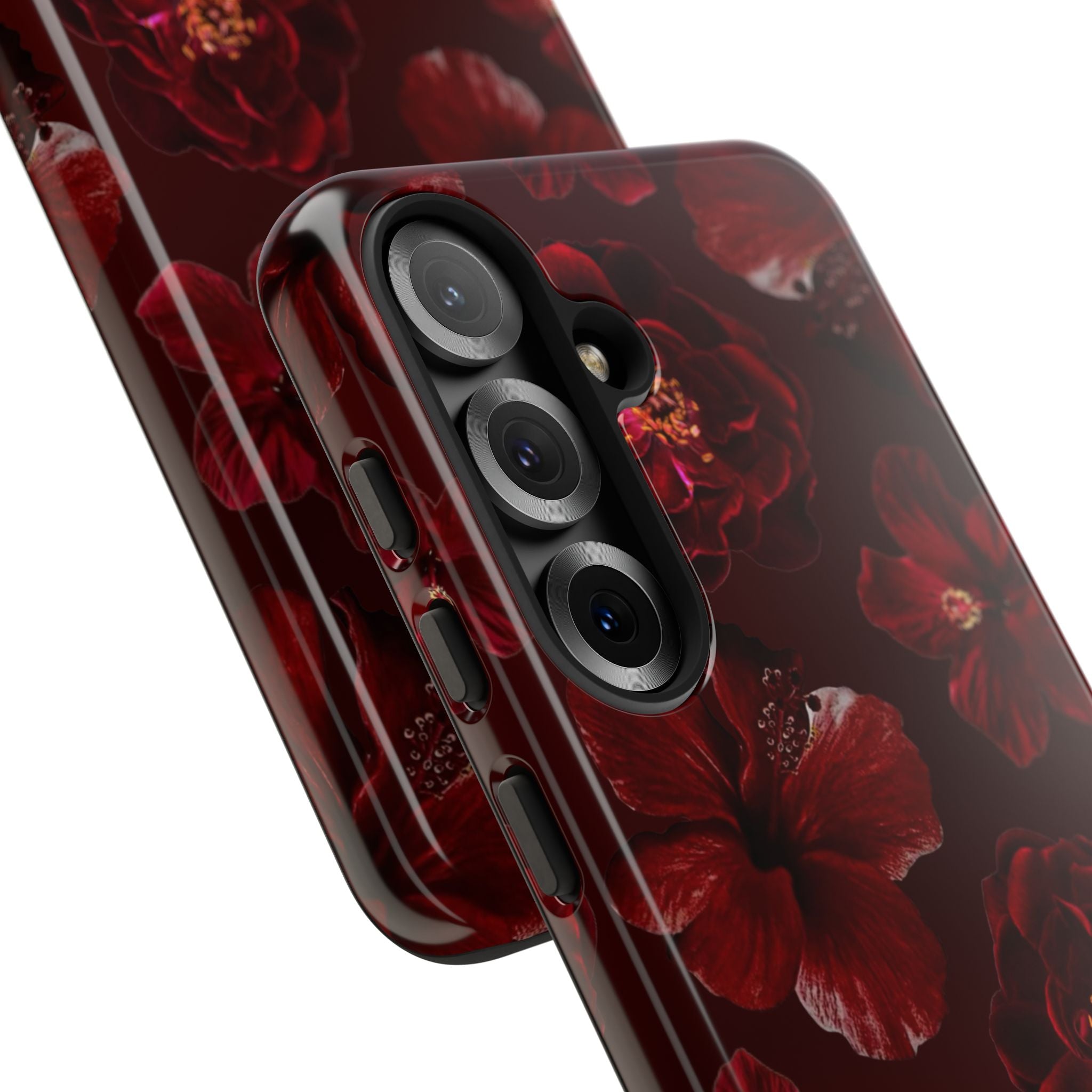 Dark Red Floral Phone Case – Protective Tough Case with Burgundy Roses