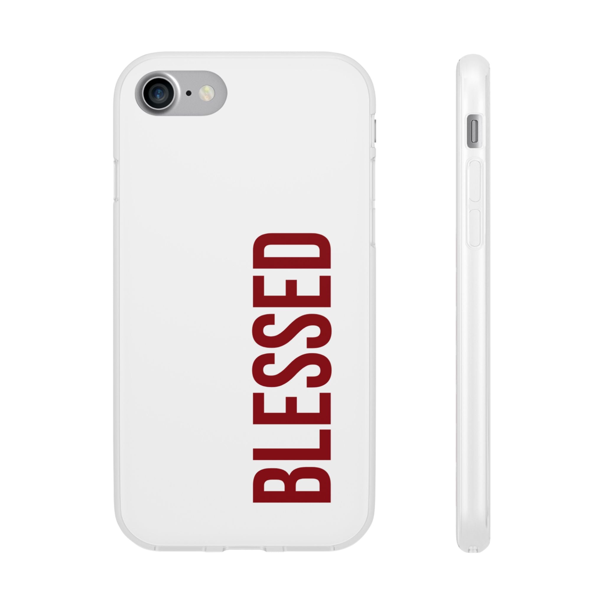 Blessed Phone Case — Vertical Red Typography Clear Flexi Case