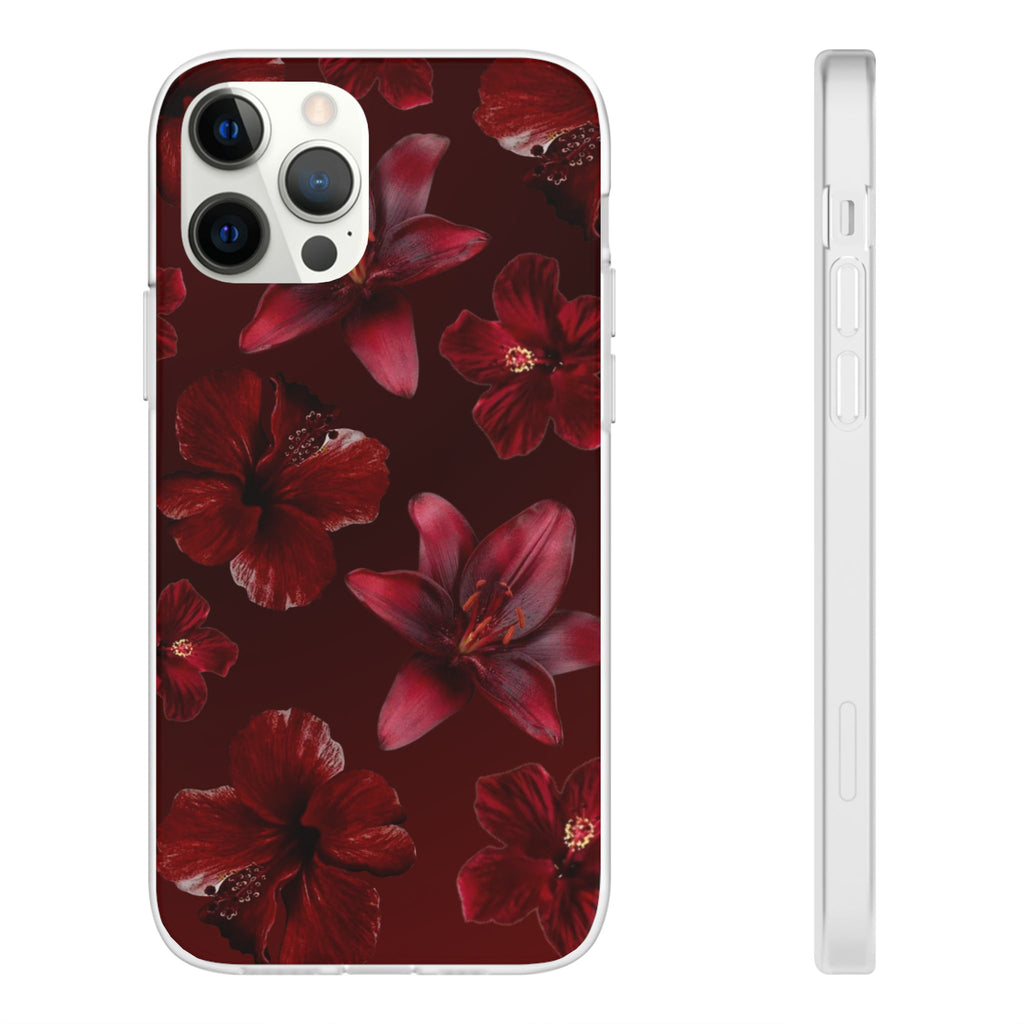 Red Floral Flexi Phone Case – Dark Burgundy Lily Pattern