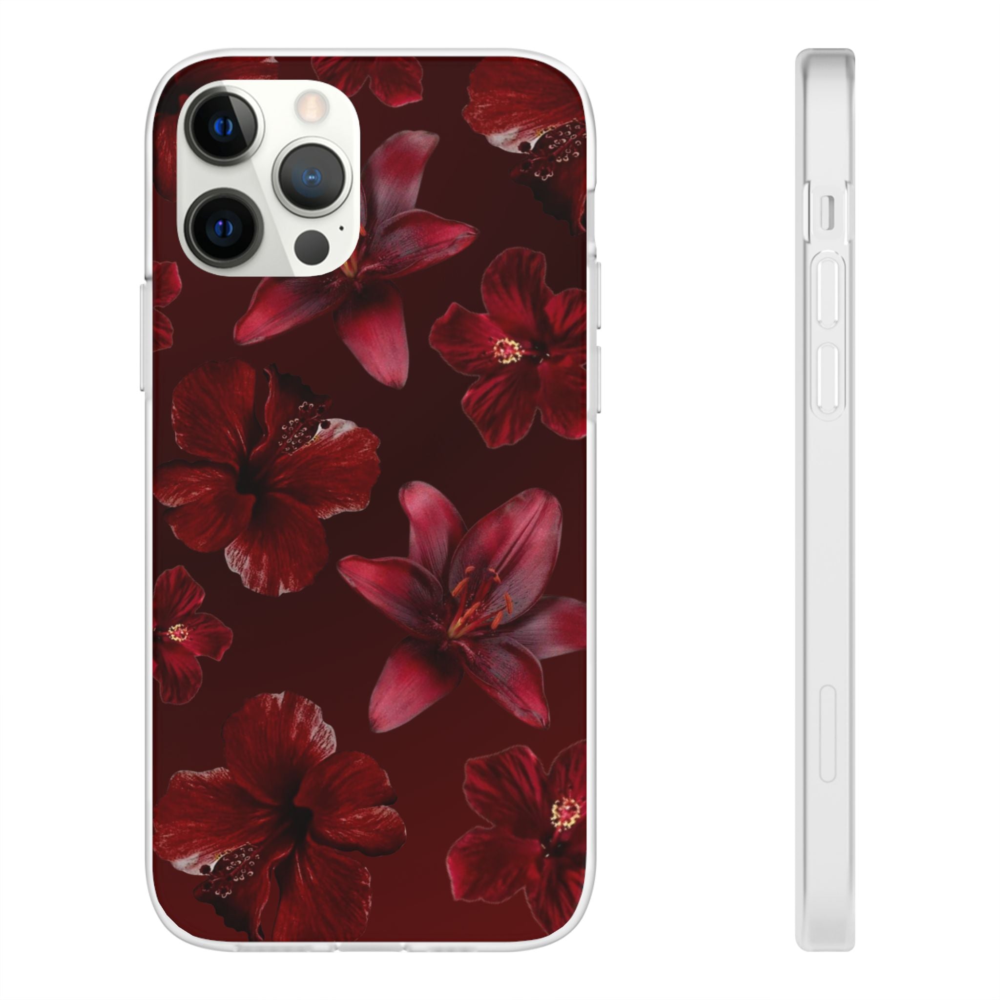 Red Floral Flexi Phone Case – Dark Burgundy Lily Pattern
