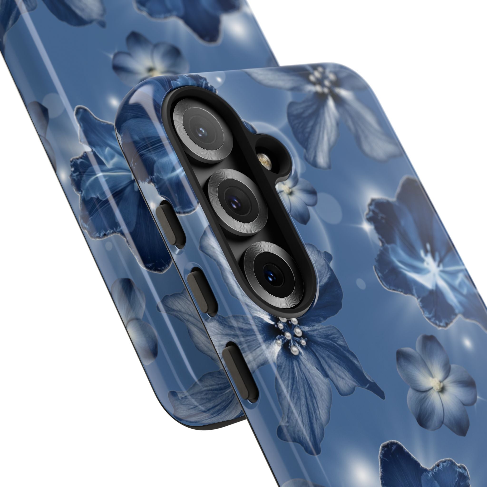 Blue Floral Tough Phone Case — Protective Blossom Design