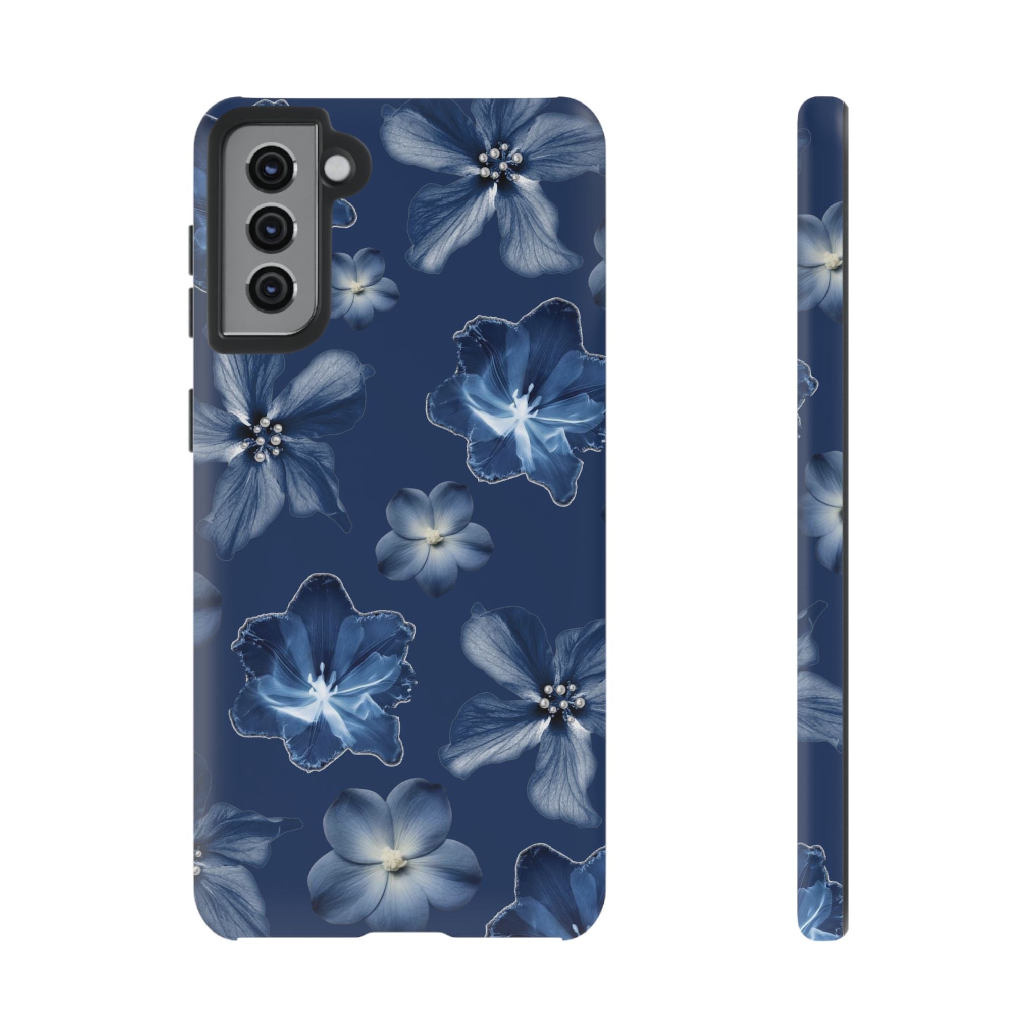 Navy Floral Tough Phone Case — Blue Bloom Protective Cover