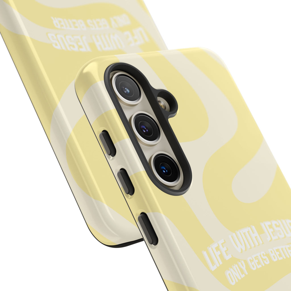 Yellow Swirl Phone Case - "Life With Jesus Only Gets Better" Christian iPhone Cover Tough Case