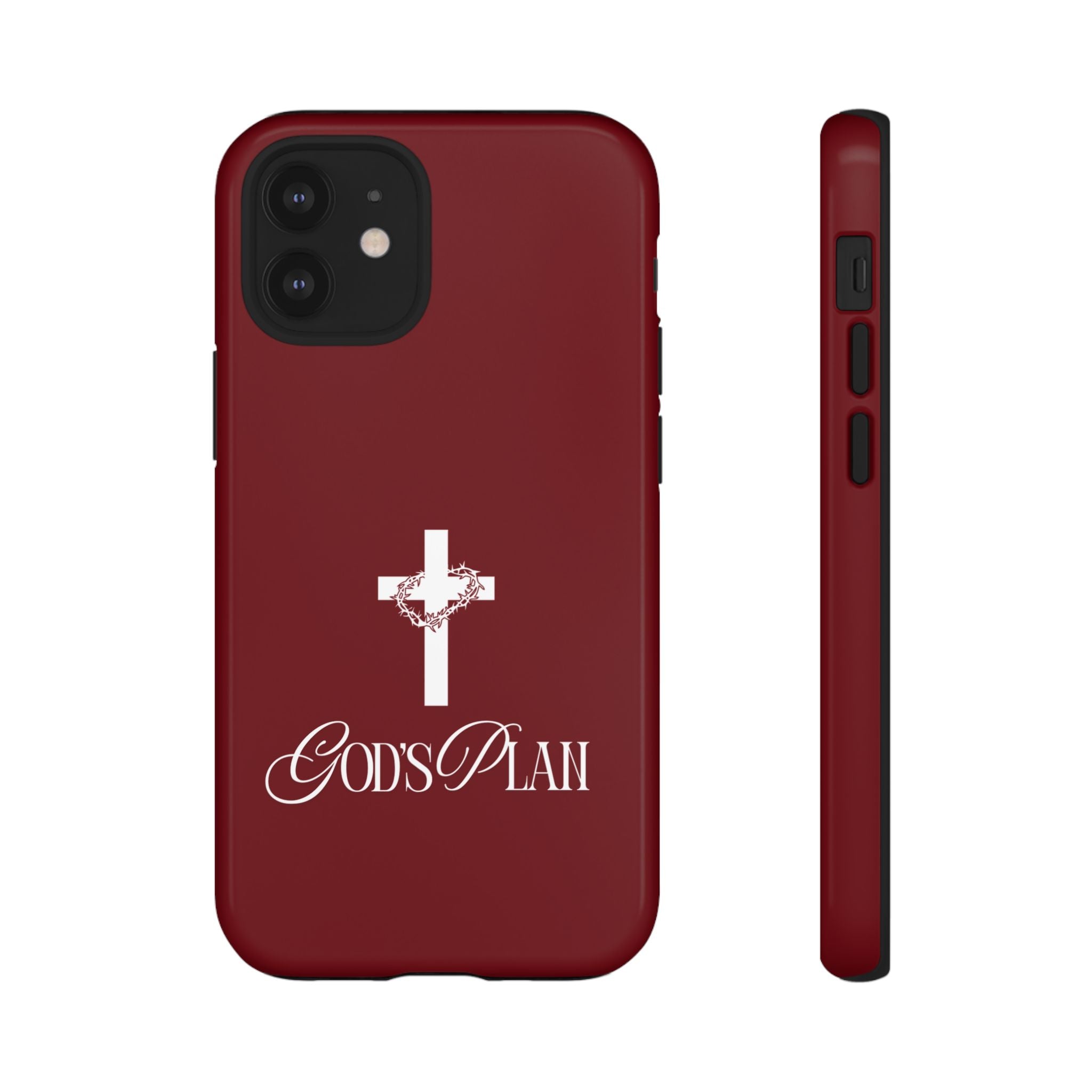 God's Plan — Christian Tough Phone Case | Cross Faith Burgundy Cover