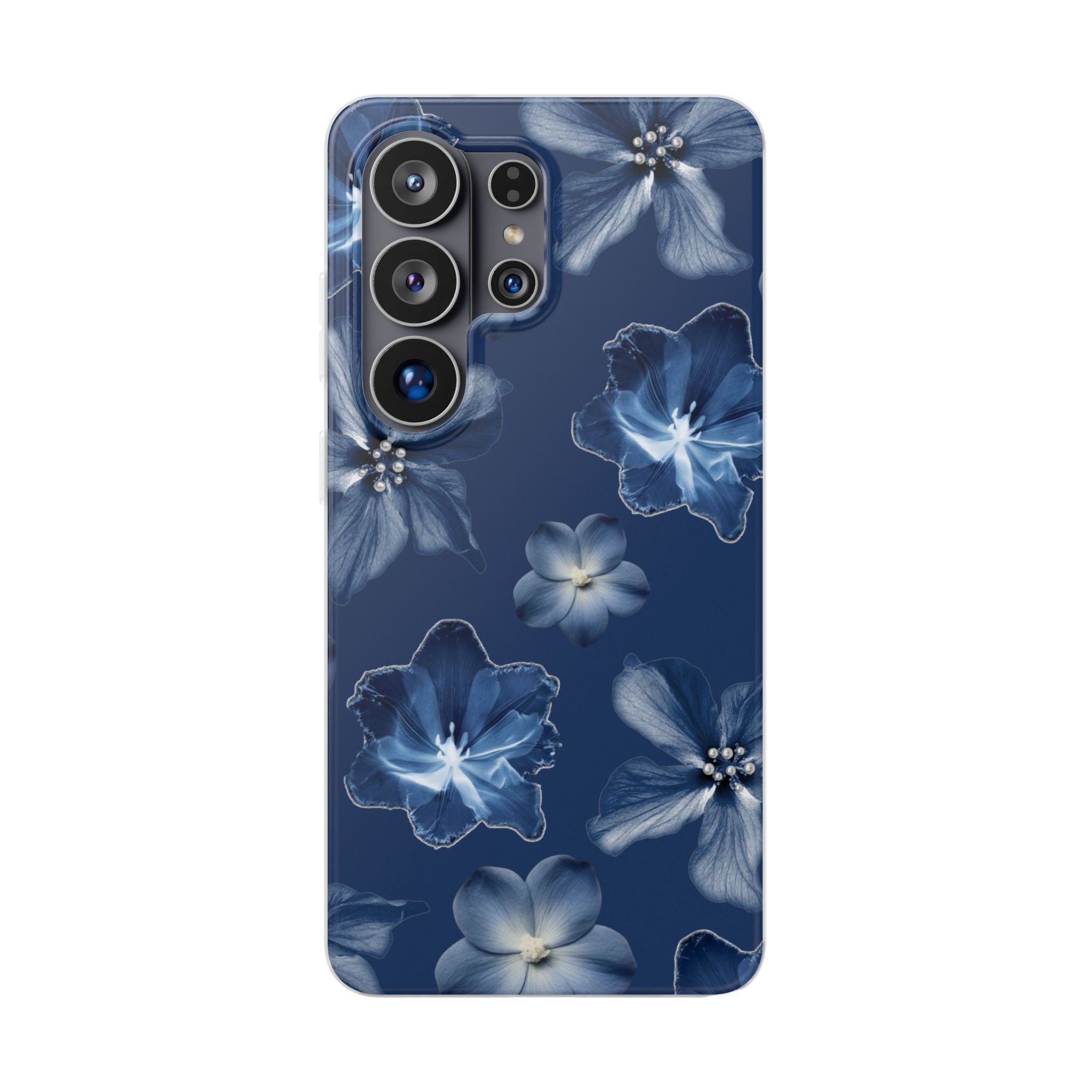 Floral Blue Phone Case — Navy Watercolor Blossom Flexi Case