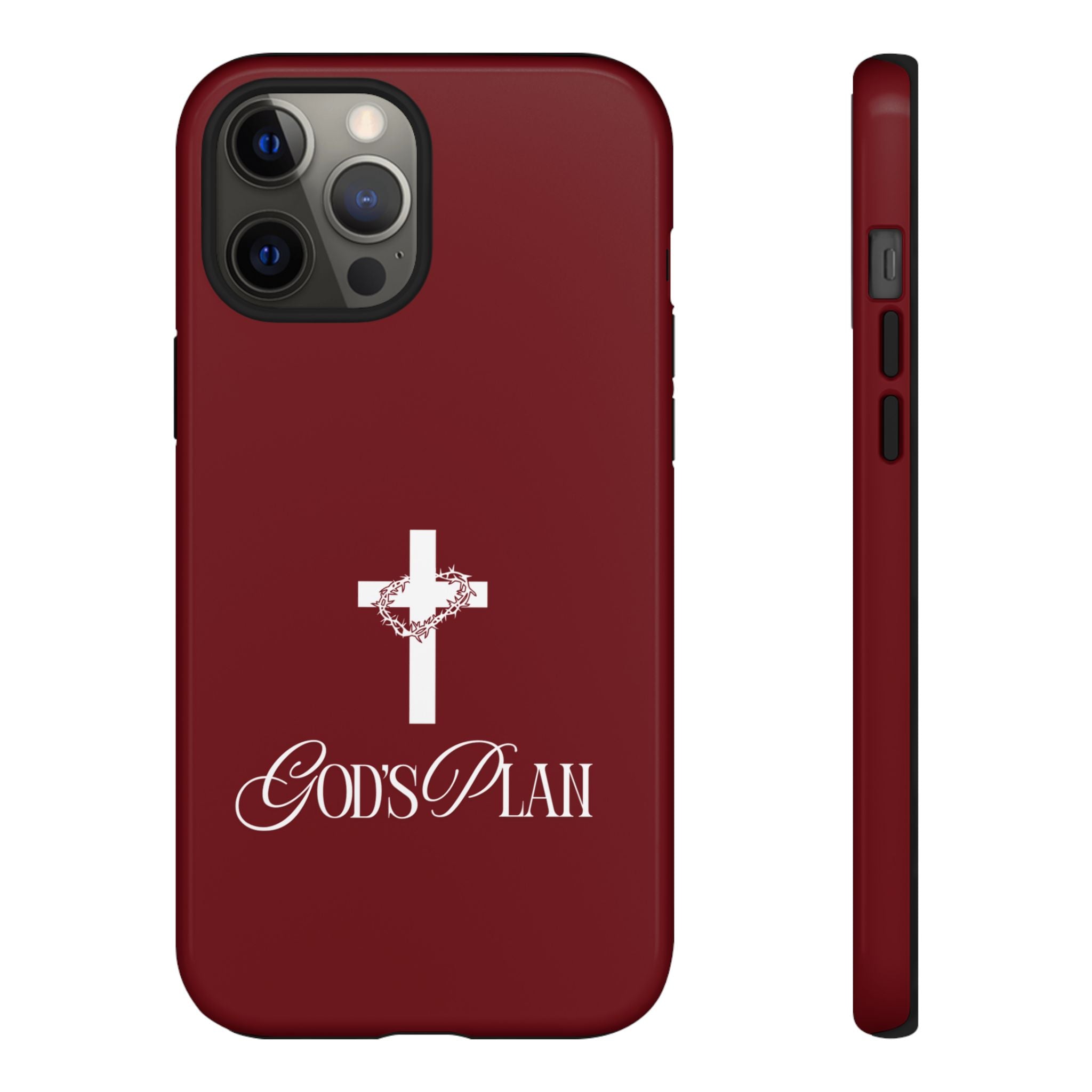 God's Plan — Christian Tough Phone Case | Cross Faith Burgundy Cover