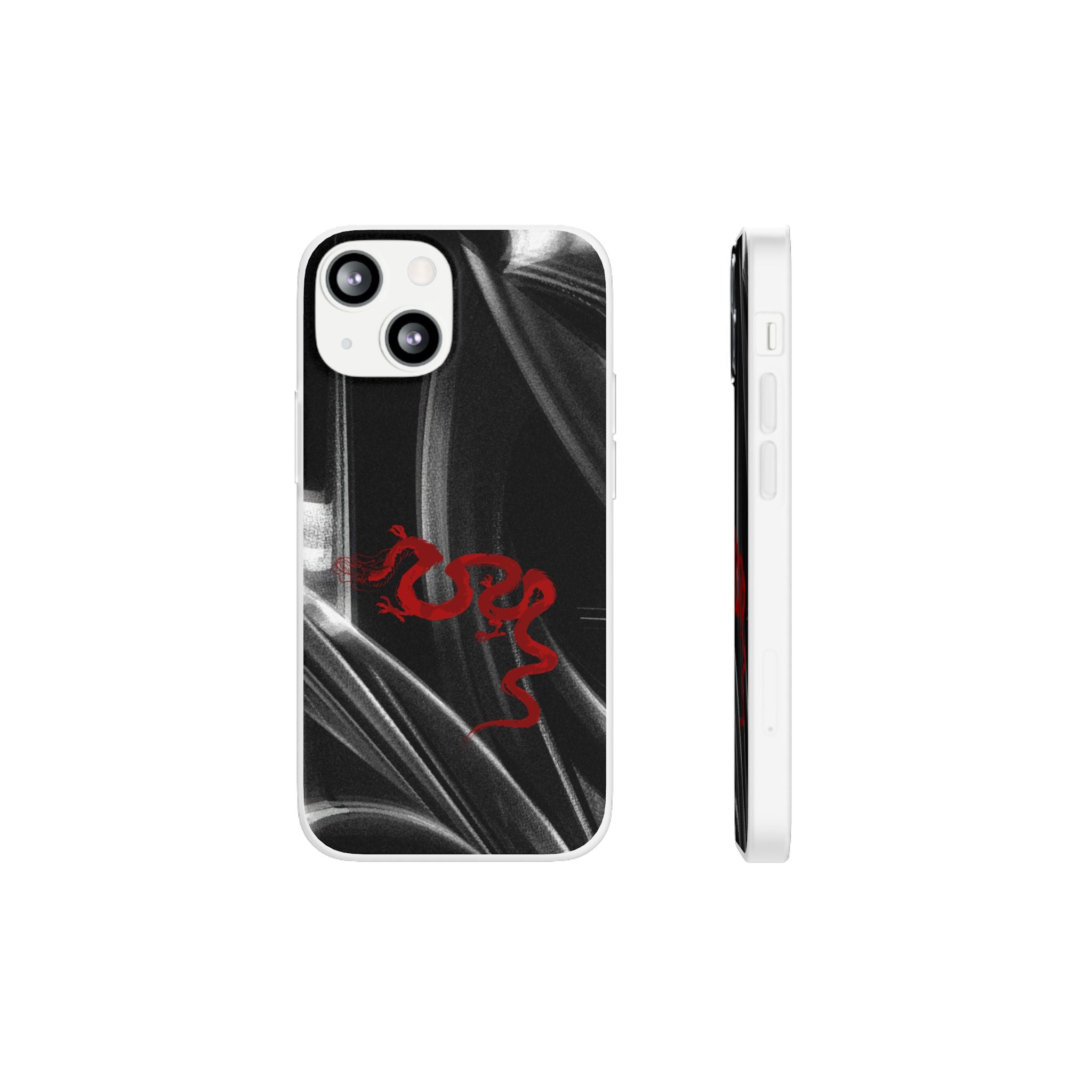 Flexi Phone Case — Black Smoke Background with Red Dragon