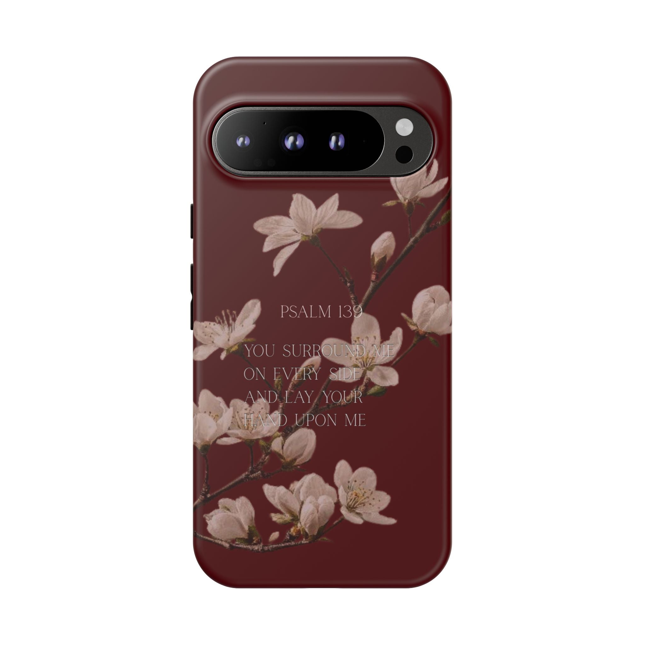 Floral Psalm Tough Phone Case — Burgundy Magnolia Branch with Psalm 139 Verse