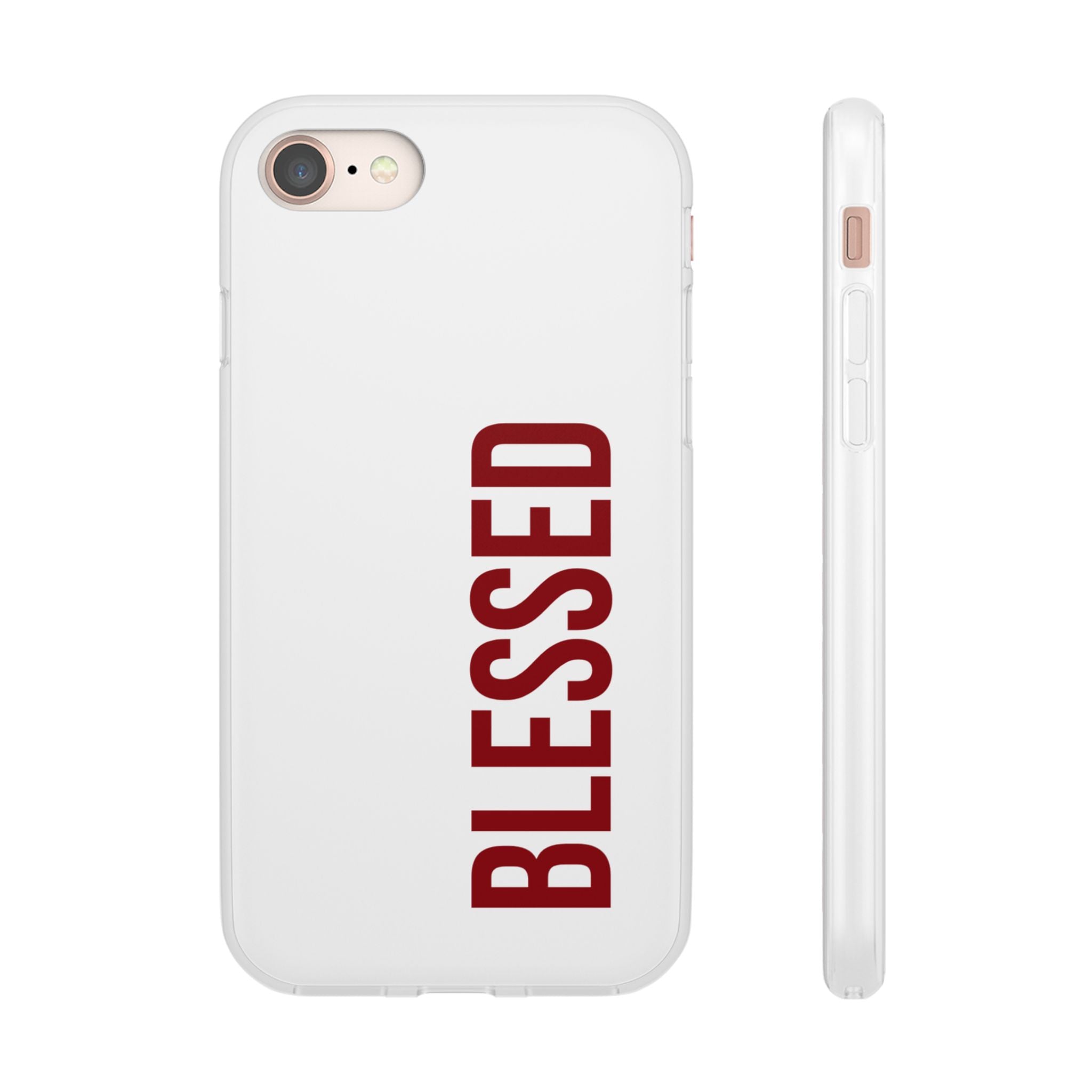 Blessed Phone Case — Vertical Red Typography Clear Flexi Case