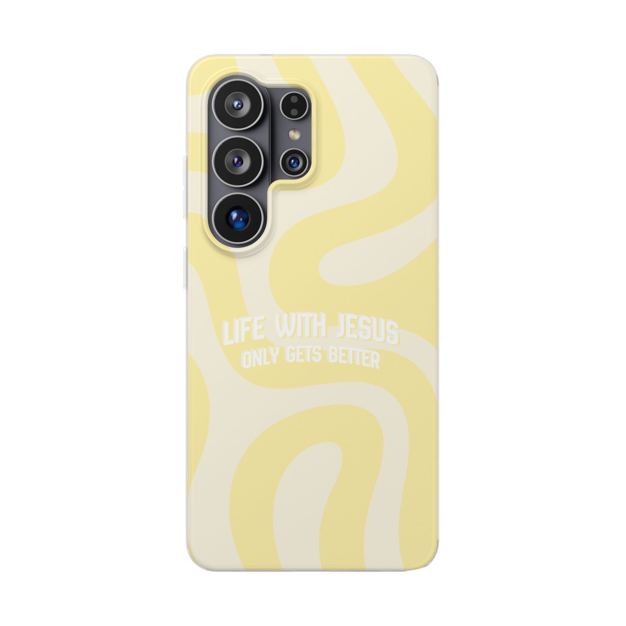 Christian Phone Case - "Life With Jesus Only Gets Better" Yellow Swirl Flexi Case