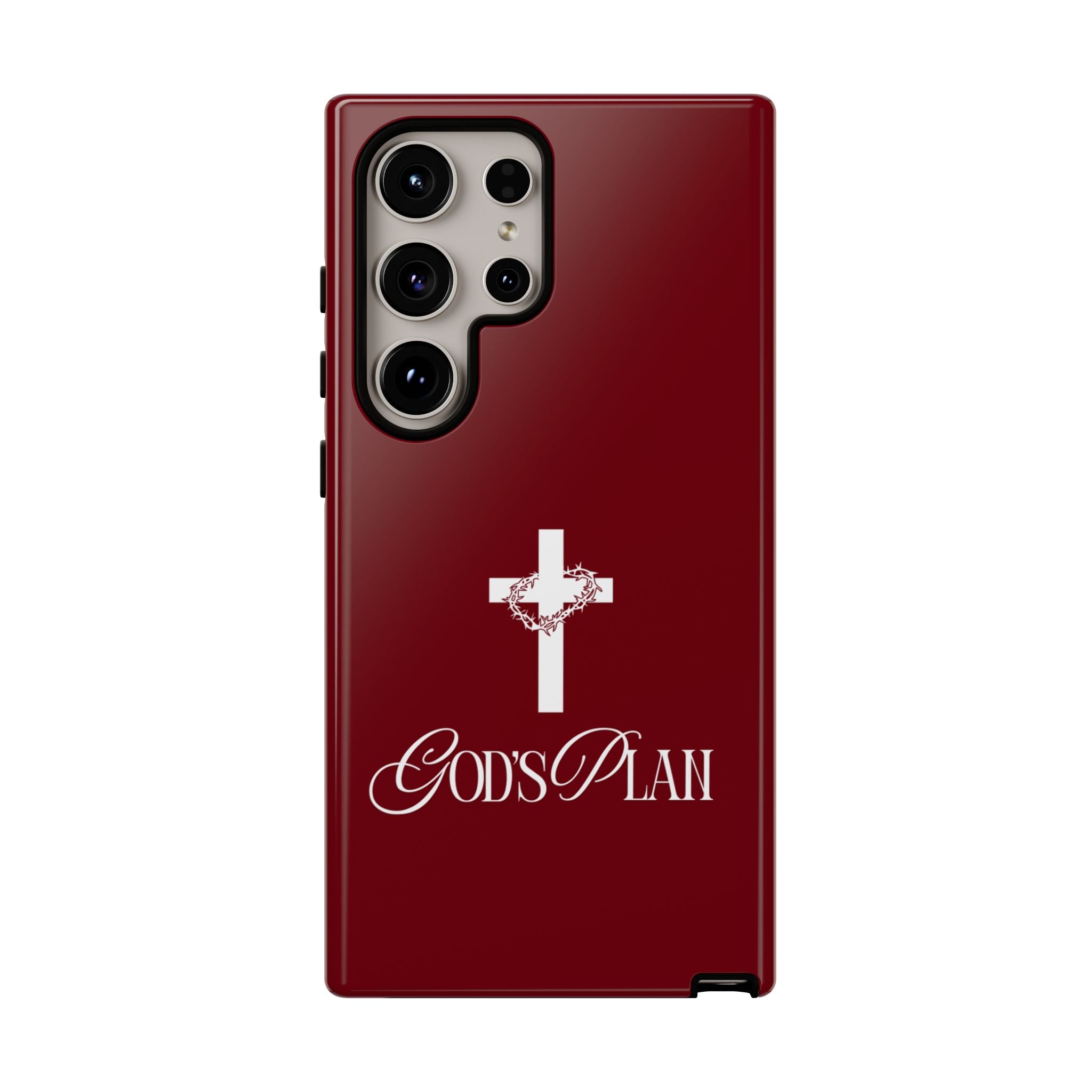 God's Plan — Christian Tough Phone Case | Cross Faith Burgundy Cover
