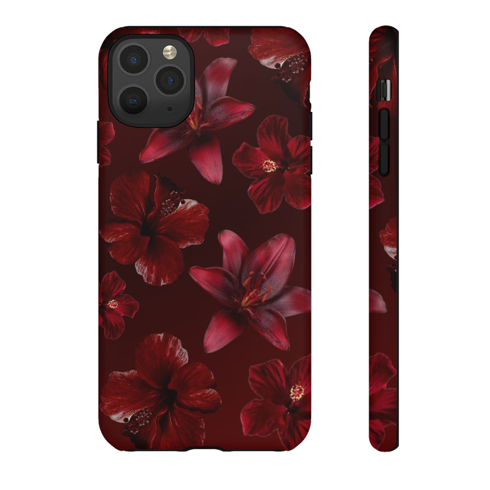 Tough Cases - Dark Red Floral Phone Case