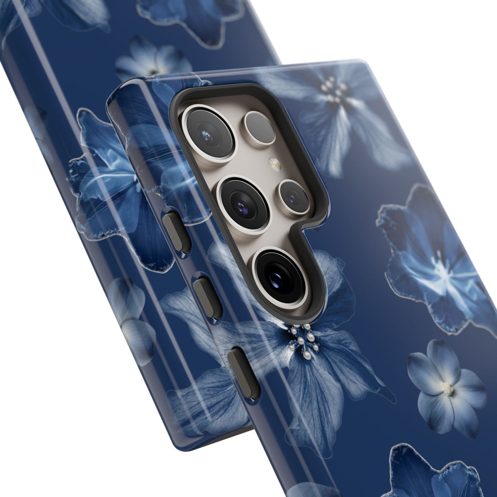 Navy Floral Tough Phone Case — Blue Bloom Protective Cover