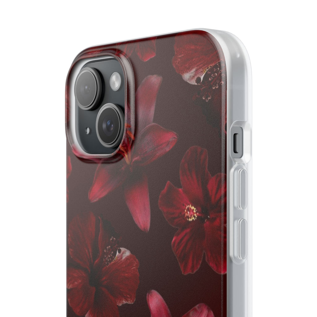 Red Floral Flexi Phone Case – Dark Burgundy Lily Pattern