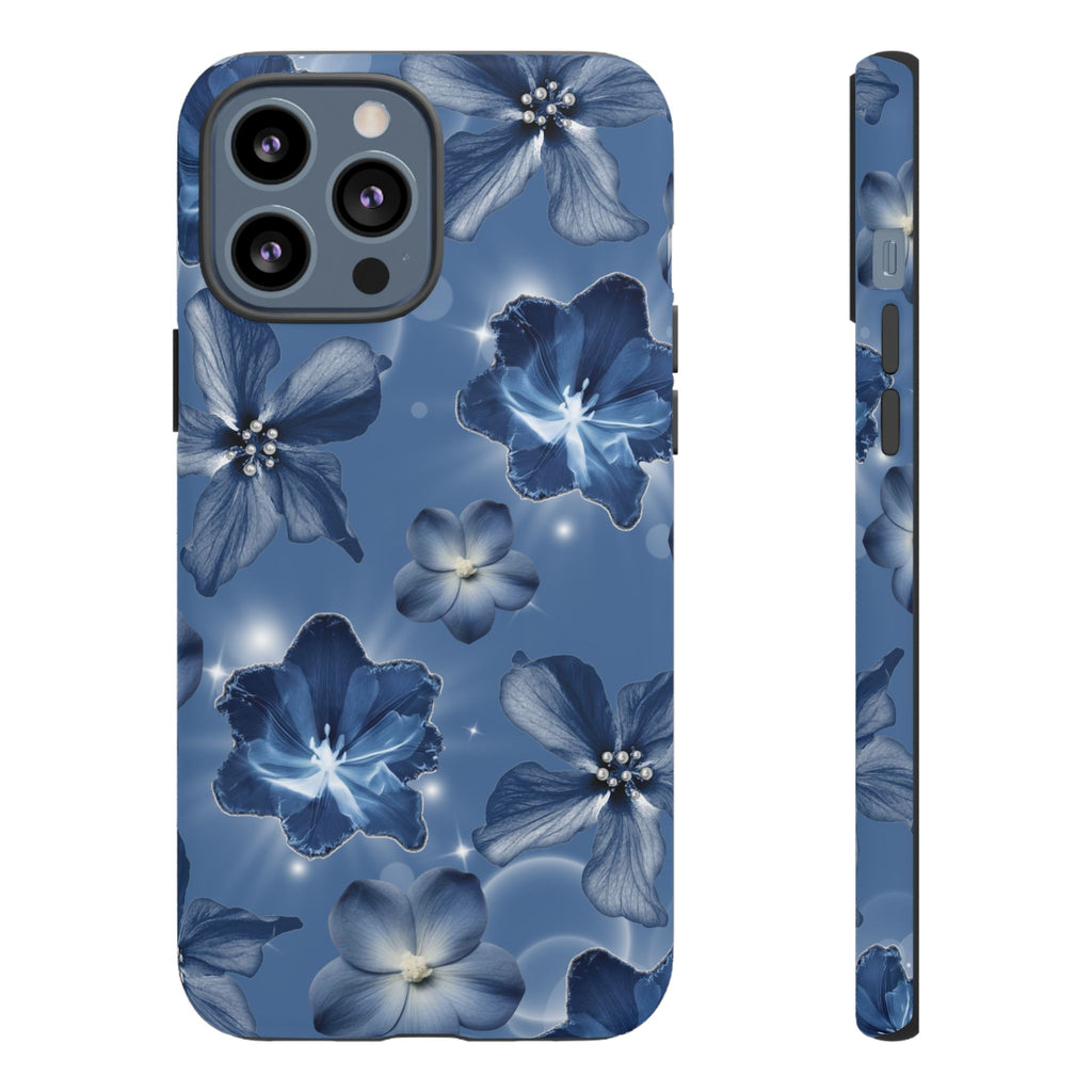 Blue Floral Tough Phone Case — Protective Blossom Design