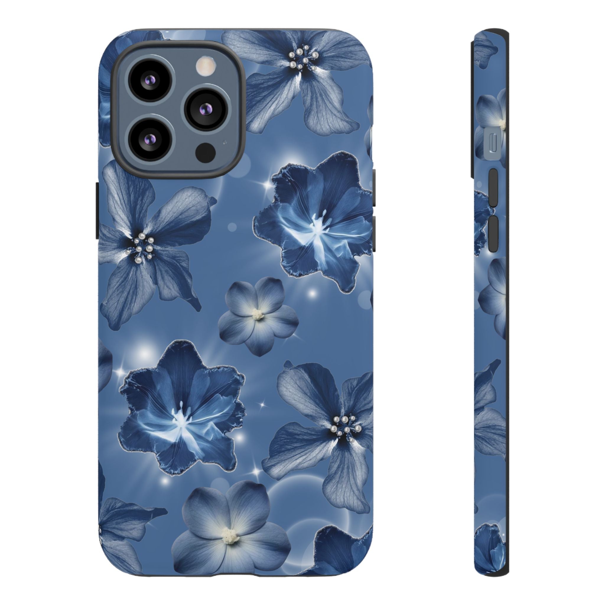 Blue Floral Tough Phone Case — Protective Blossom Design