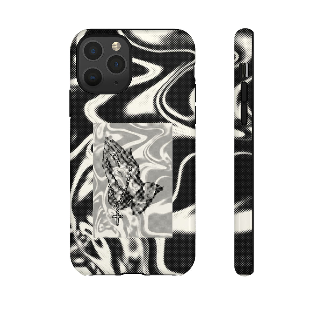 Praying Hands Phone Case – Black White Marble Spiritual Design