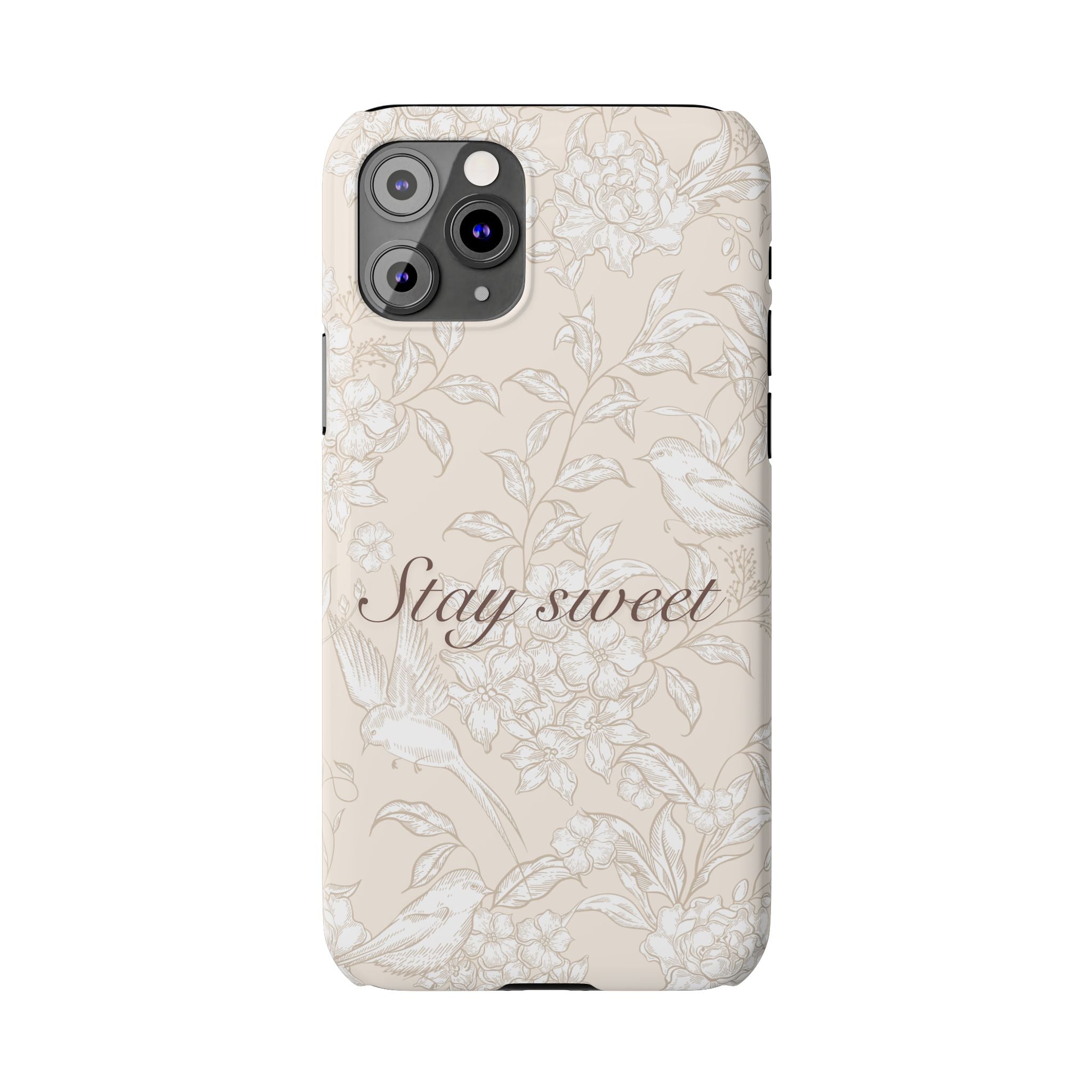Stay Sweet Floral Slim Phone Case — Beige Bird & Blossom Protective Cover