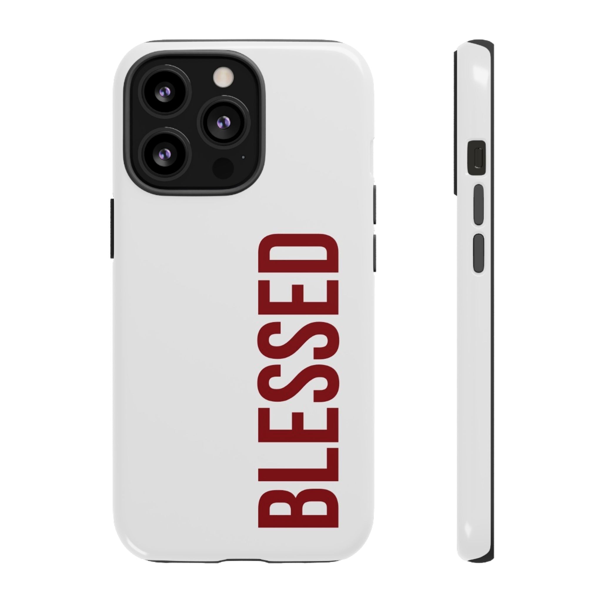 Blessed Vertical Phone Case — Protective Slim iPhone Cover with Red 'BLESSED' Text
