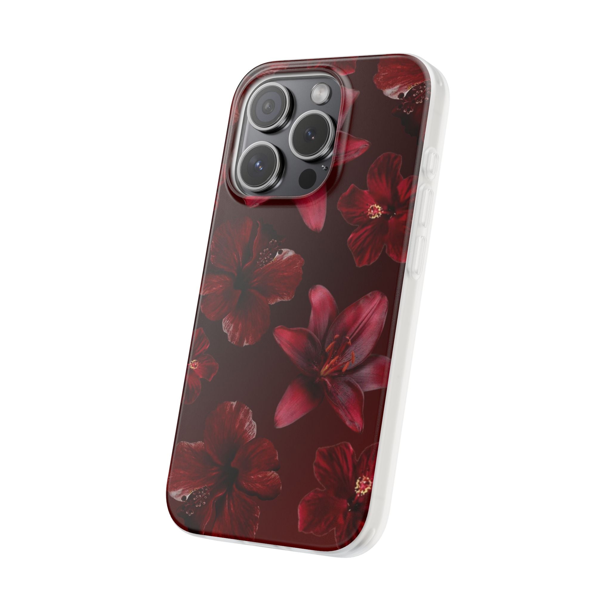 Red Floral Flexi Phone Case – Dark Burgundy Lily Pattern