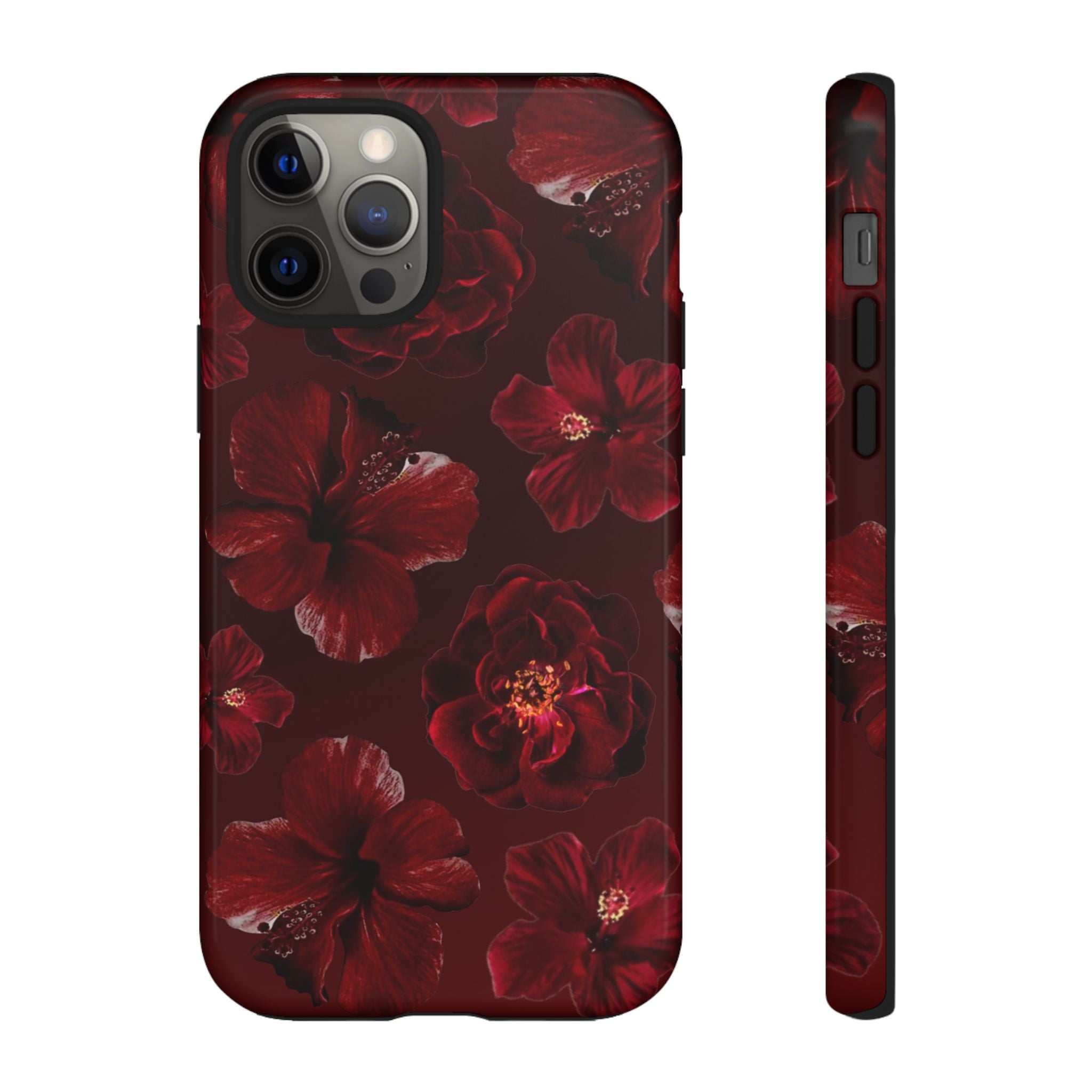 Dark Red Floral Phone Case – Protective Tough Case with Burgundy Roses